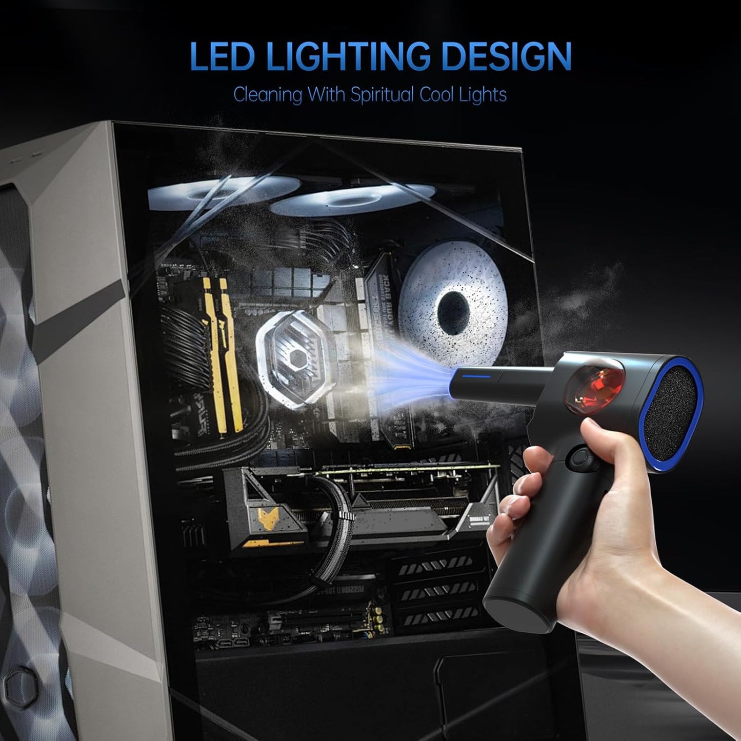 ATEngeus Compressed Air Duster, Stepless Speed Electric Air Duster with Storage Case, Cordless Air Duster with LED Replace Canned Air, 6 Accessories Air Blower, Keyboard Cleaner for Car, PC, Home