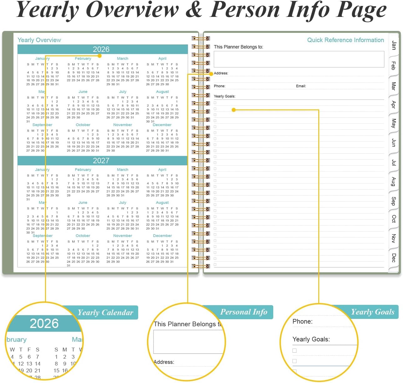 2026 Daily & Monthly Planner - One Page Per Day, Daily Planner from January 2026 - December 2026, Planner 2026 with 12 Monthly Tabs, 8.5" x 11", Green