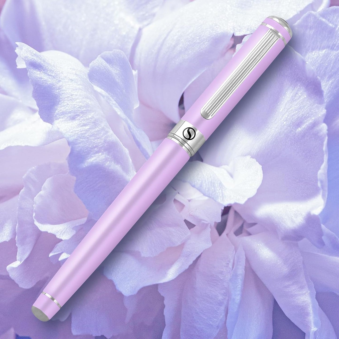 Scriveiner Lavender Rollerball Pen - Stunning Luxury Pen With Chrome Finish, Schmidt Ink Refill, Best Roller Ball Gift Set for Men & Women, Professional, Executive Office, Nice Pens