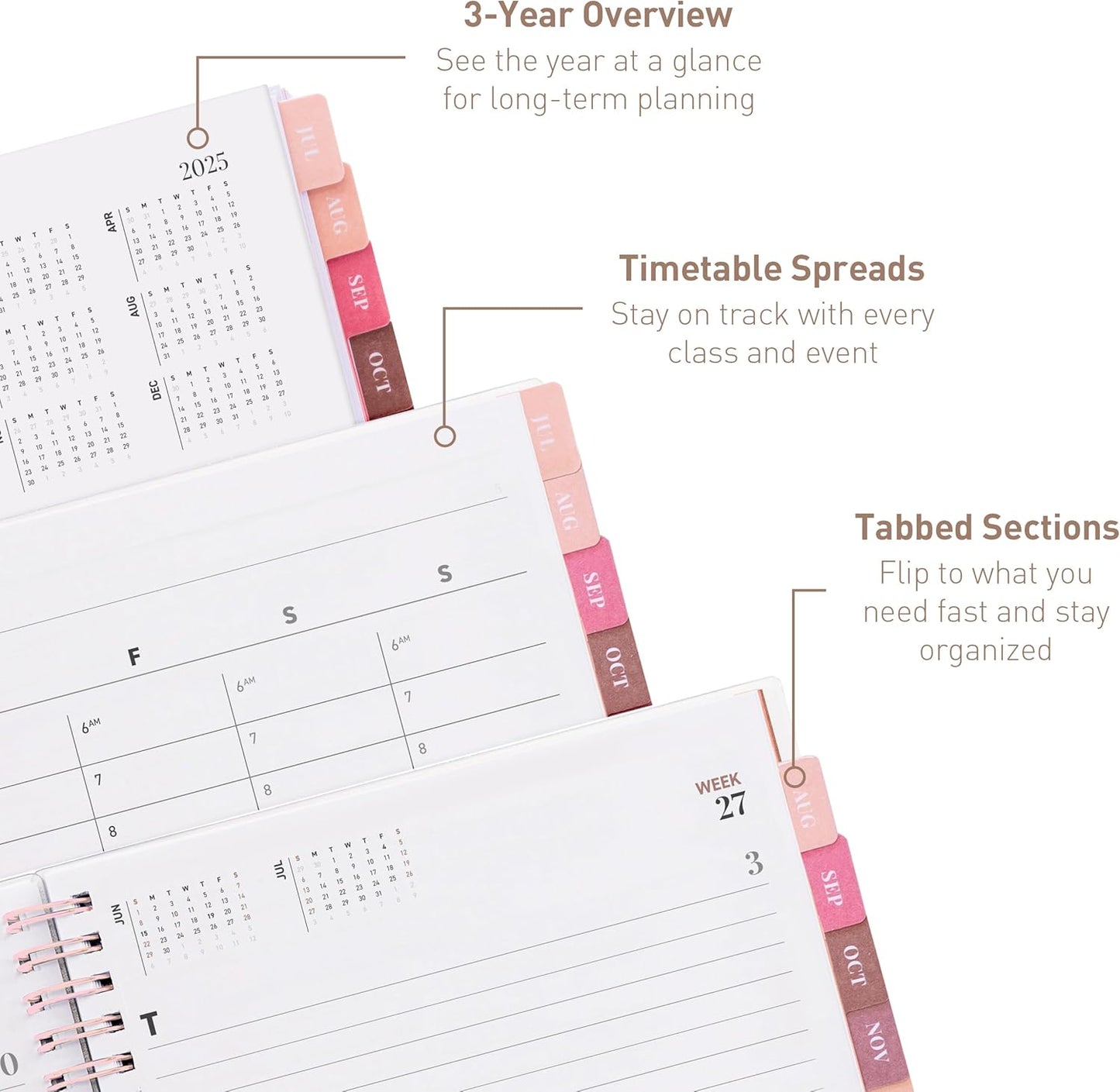 Rileys Academic Planner 2025-2026, Daily, Weekly & Monthly Planner, July 2025 - June 2026, Student Notes Pages, Twin-Wire Binding, Weekly Agenda for School & Work (8 x 6-Inches, Pink, Typographic)