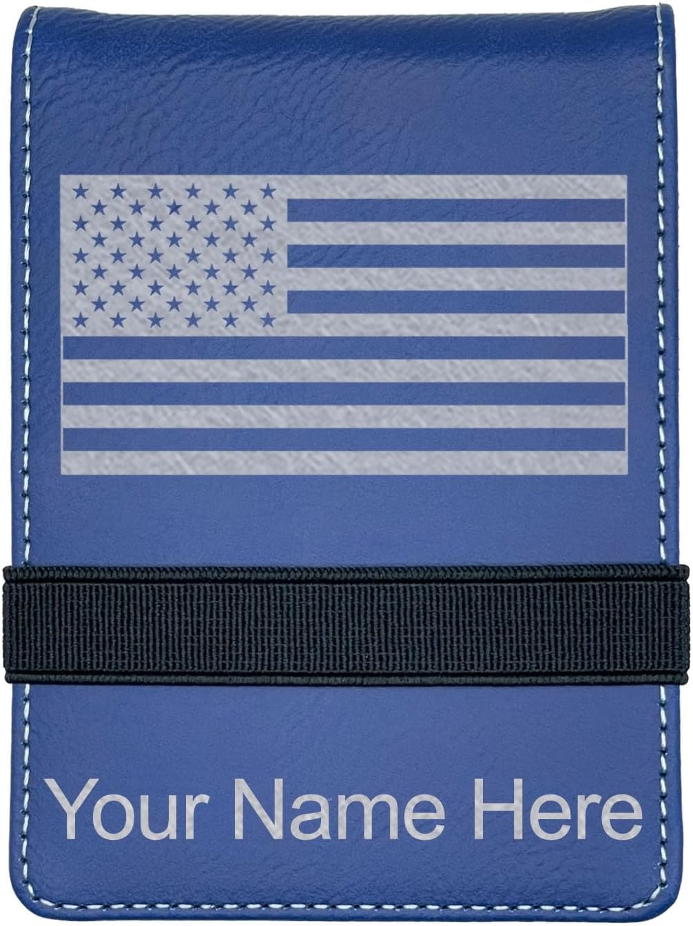 LaserGram Mini Padfolio with Notepad and Pen, Flag of The United States, Personalized Engraving Included (Dark Blue)