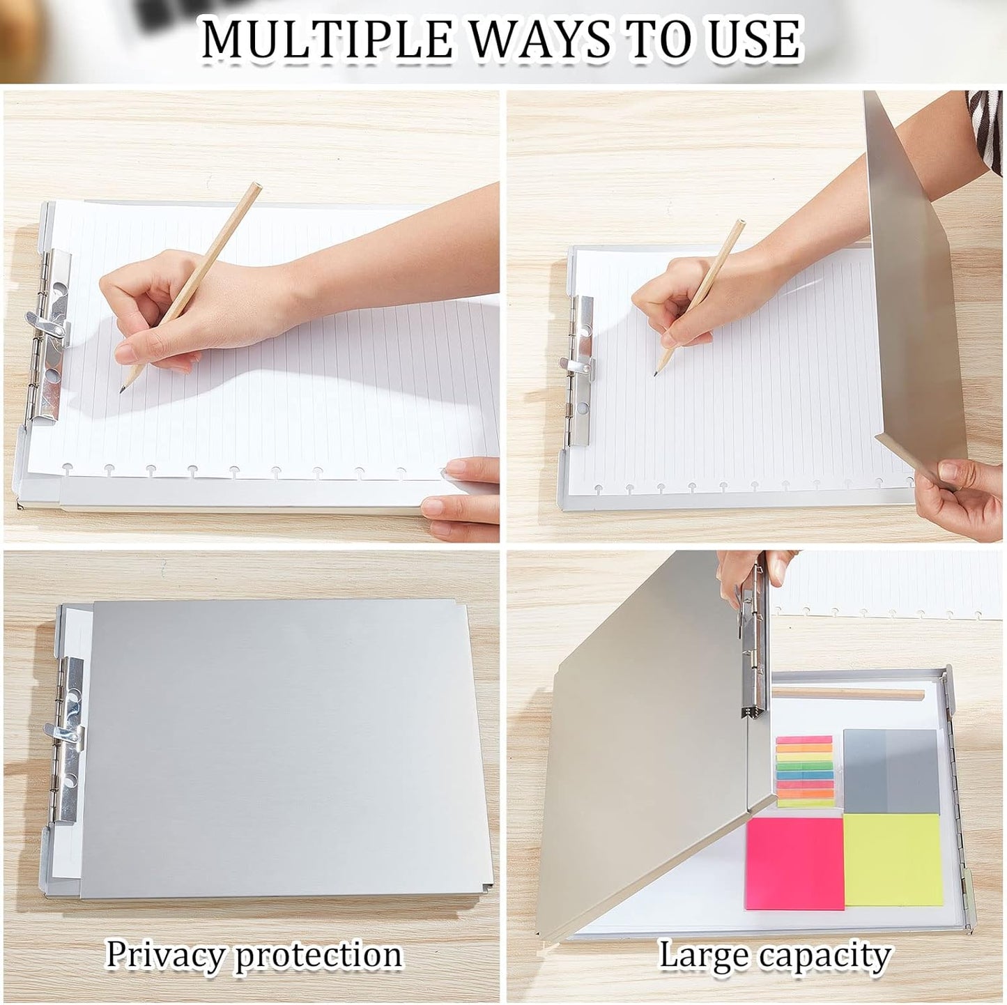 Henoyso Metal Storage Clipboard Bulk Heavy Duty Aluminum Clip Board for Teacher Contractor Medical Construction Office School Classroom, 12.6x9.2x1 Inch, Fit Letter Size 8.5x11 Inch Paper(4 Pcs)