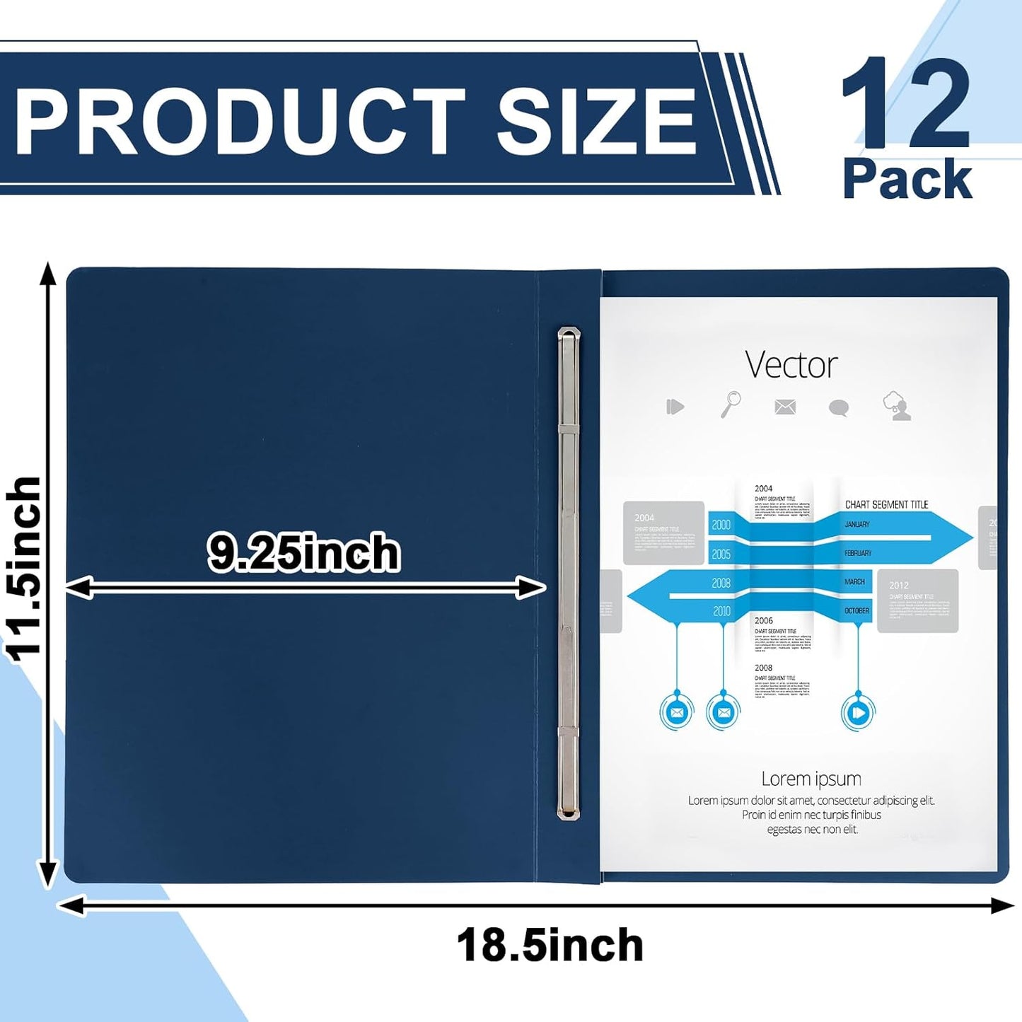 gisgfim 12 Pcs 8.5 x 11'' Pressboard Report Cover 3" Capacity Prong Clip Report Cover Metal Prong Fastener with Compressor Letter Size Presentation Report Folder for Bind Proposal Document