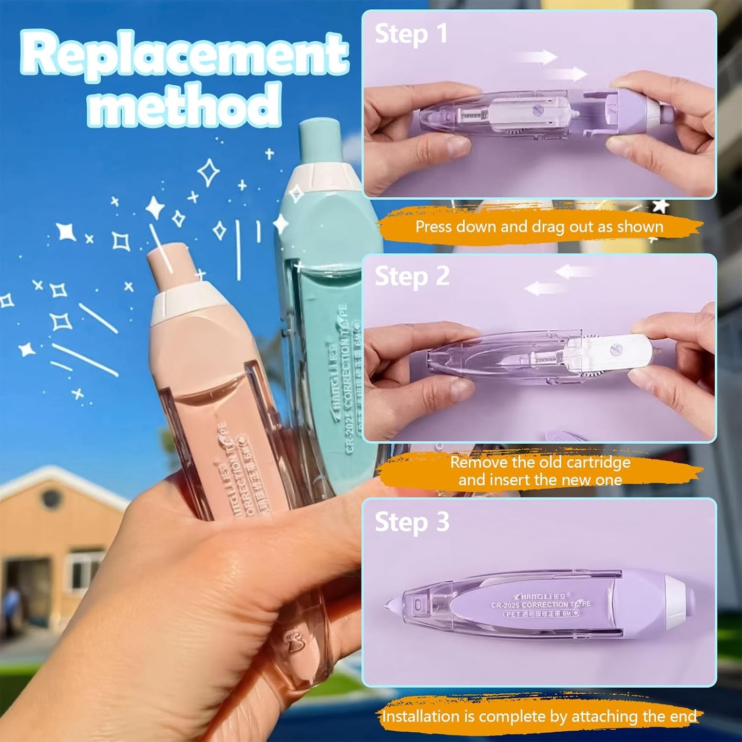 4 Pcs Refillable Retractable Correction Tape, Correction Tape Pen Easy to Use, Pen Shaped Applicator for Corrections Office School Supplies (4 Colors)