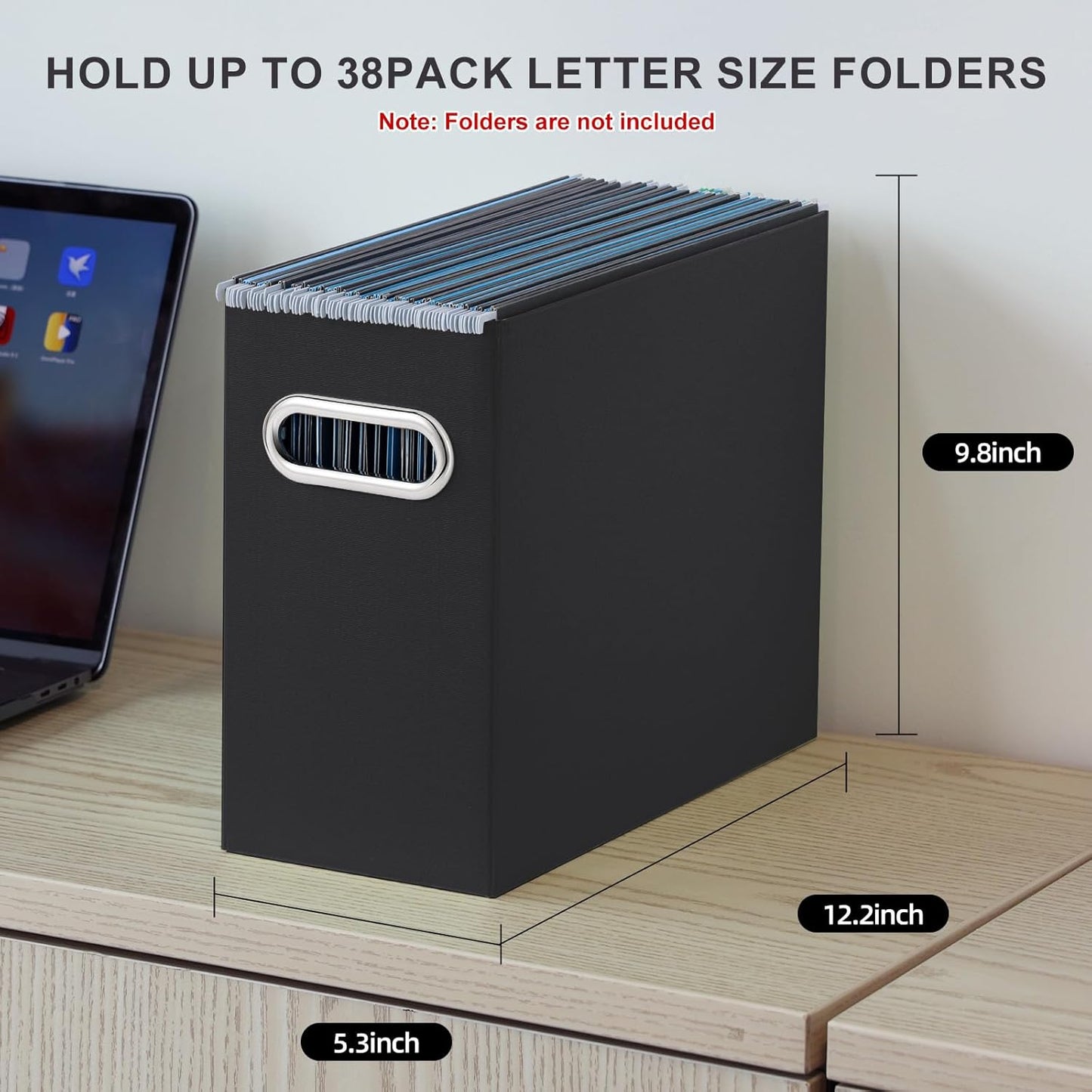 Oterri File Organizer, 8 Packs Small Storage Box, Cardboard File Folder Organizer, Collapsible File Box for Hanging File Folders Letter Size, Portable Filing Organizer with Handle (Black