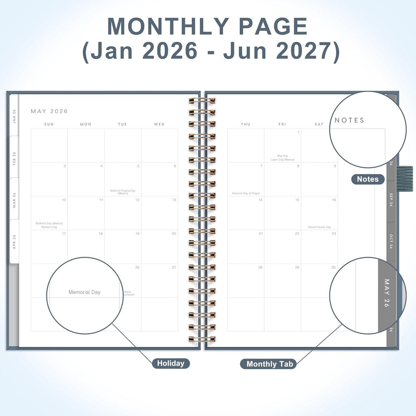 And Per Se 2026 Planner, A4 Size-Daily, Weekly & 18-Monthly Leather Hardcover Planner, Daily Schedule, Monthly Tabs, 100 GSM Thick Paper(Dark Blue)