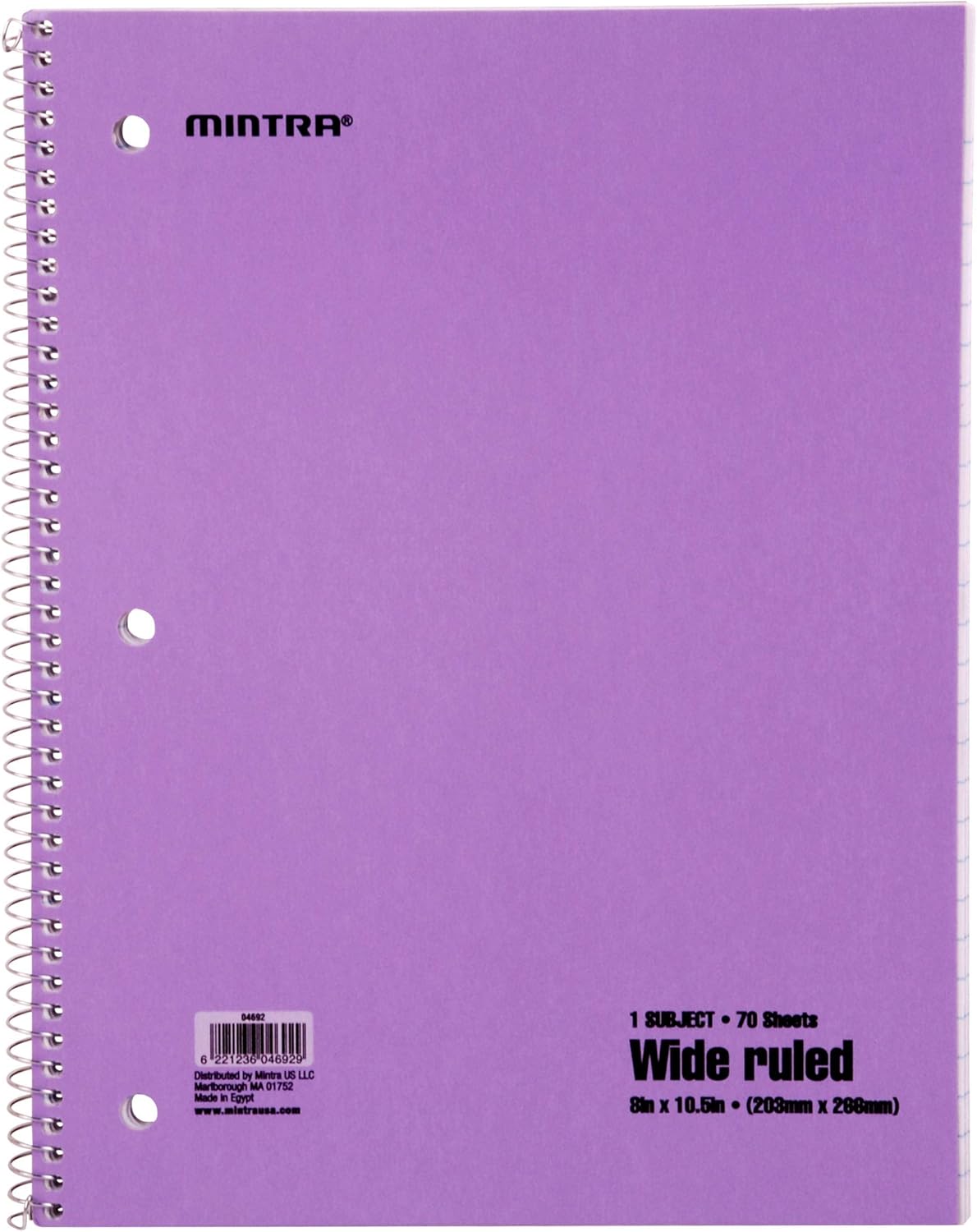 Mintra Office Spiral Notebooks - 1 Subject, 70 Sheets, WIDE Ruled, 8in x 10in, Bulk Pack, Pastel Covers, Set of 6 - for School, Office, Business, Professional (04692)