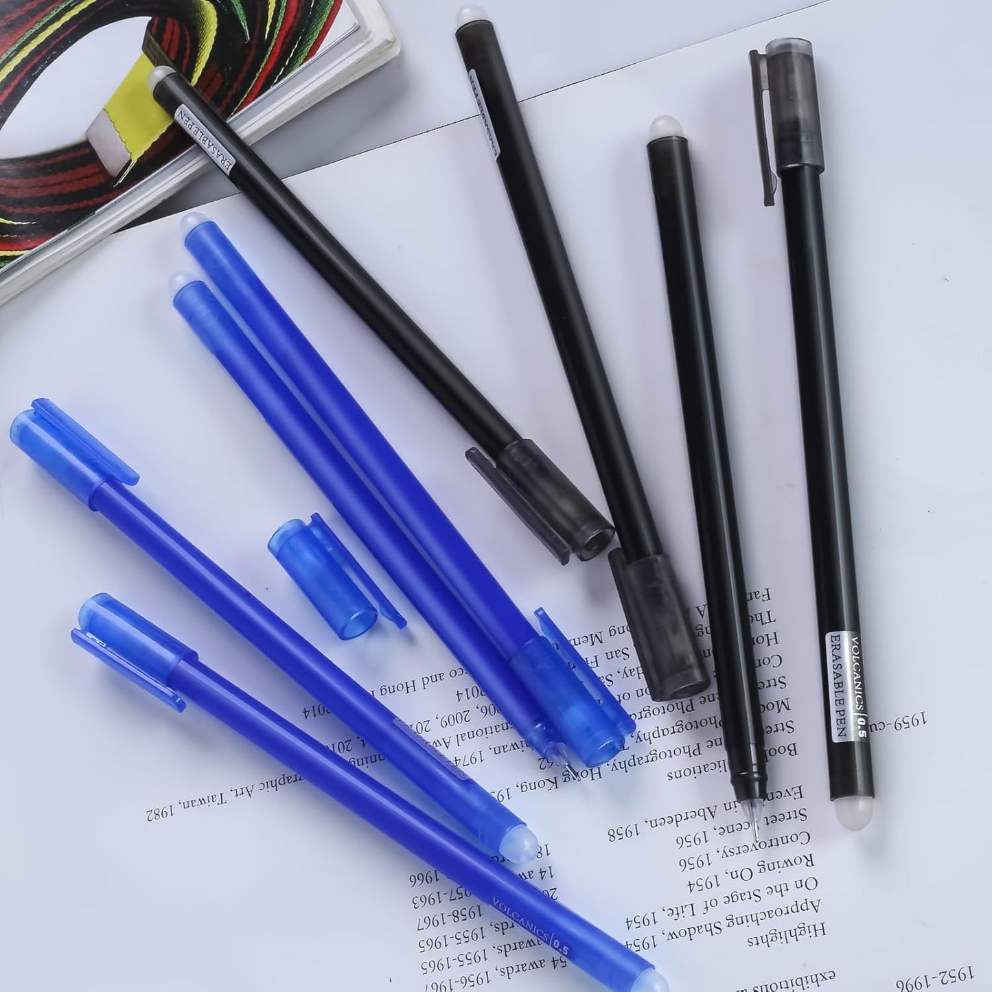 Volcanics Erasable-Gel-Pens Fine Point 0.5 mm, Mistakes Dispear, Black and Blue, 30 Pack Quick-Drying Ink, No Smudge Perfect for School, Office, and Home Use