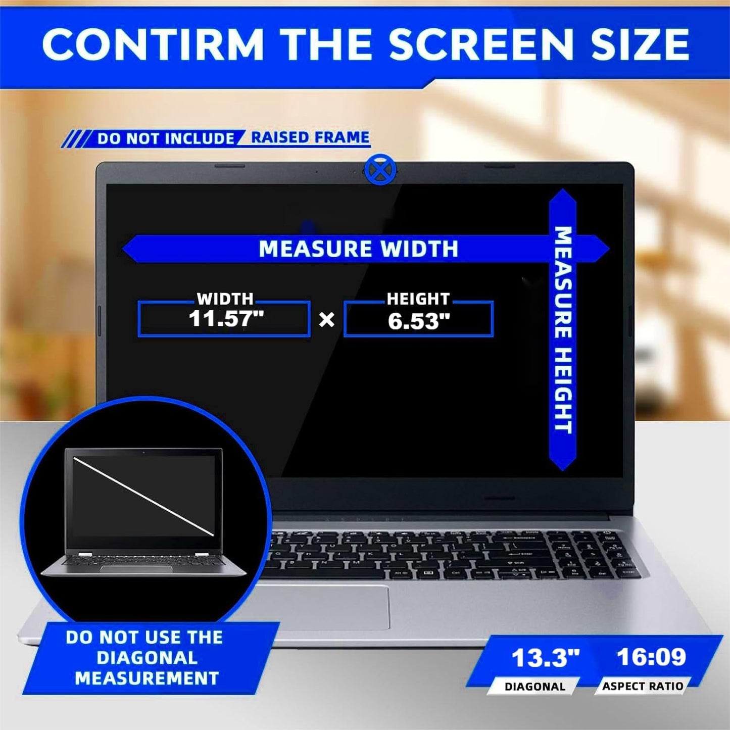 13.3 Inch 16:9 Computer Privacy Screen Filter for Monitor - Privacy Shield and Anti-Glare Protector