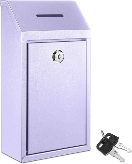 Metal Donation Cash Box Collection Safe Suggestion Box with Lock Wall Mounted Mailbox Delivery Ballot Container for Home Office Outdoor Door