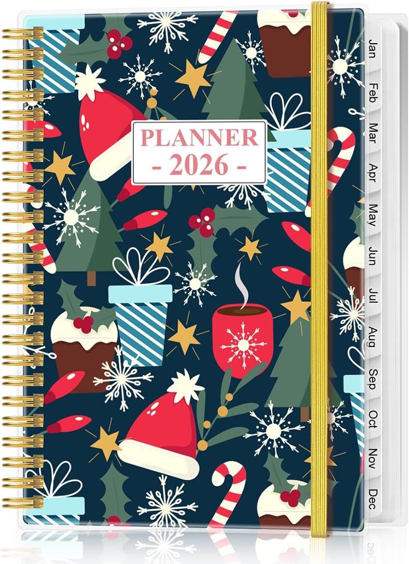 2026 Planner - Planner 2026 from January 2026 - December 2026, Weekly & Monthly Planner Spiral Bound with 12 Monthly Tabs, Inner Pocket, 6.4" x 8.5", Christmas Tree