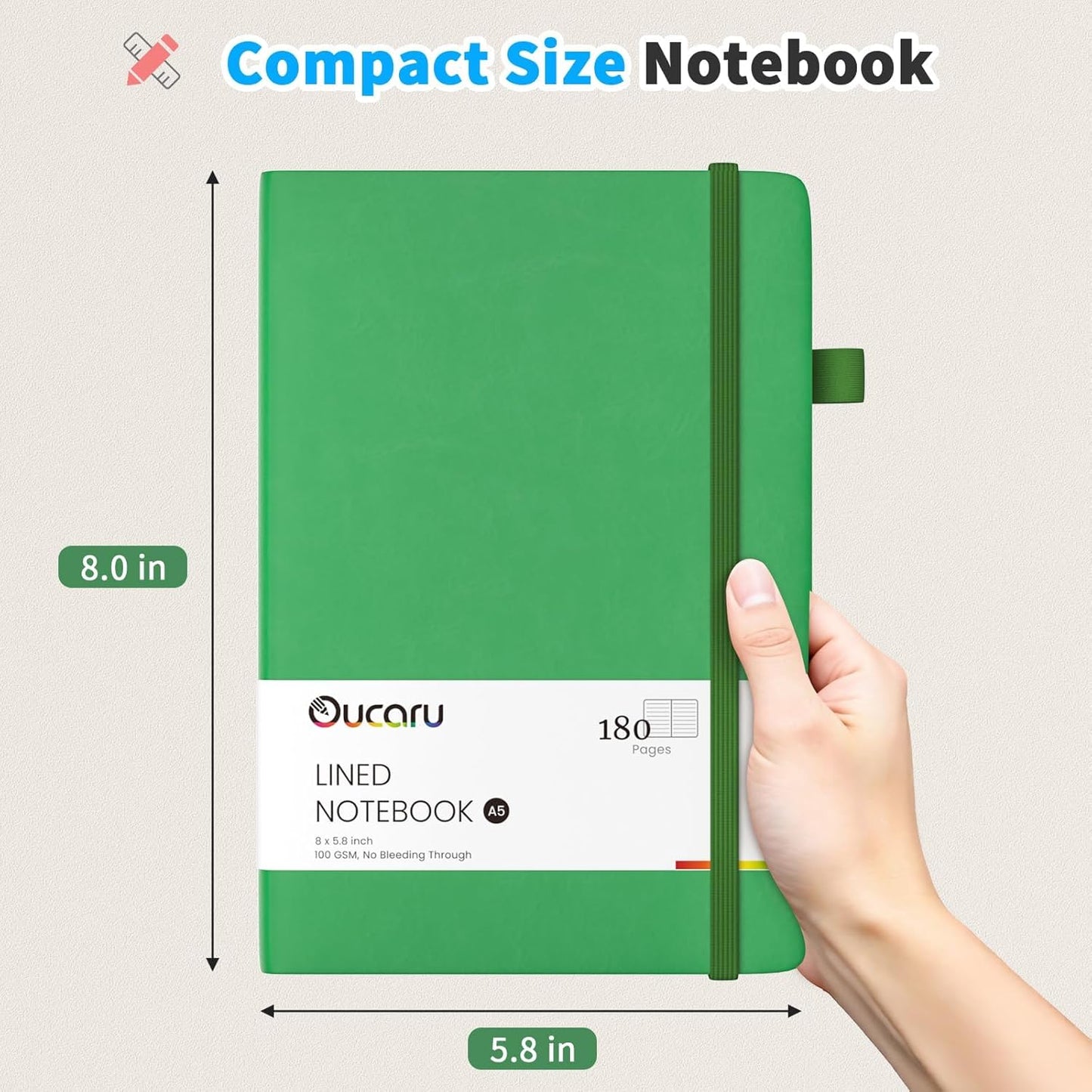 Oucaru Lined Journal Notebook, 4 Pack, 180 Pages, A5 Journals for Writing, 100 GSM Thick Paper, Small Notebooks Daily Journal for Women Men Work, Business, School, Travel Supplies