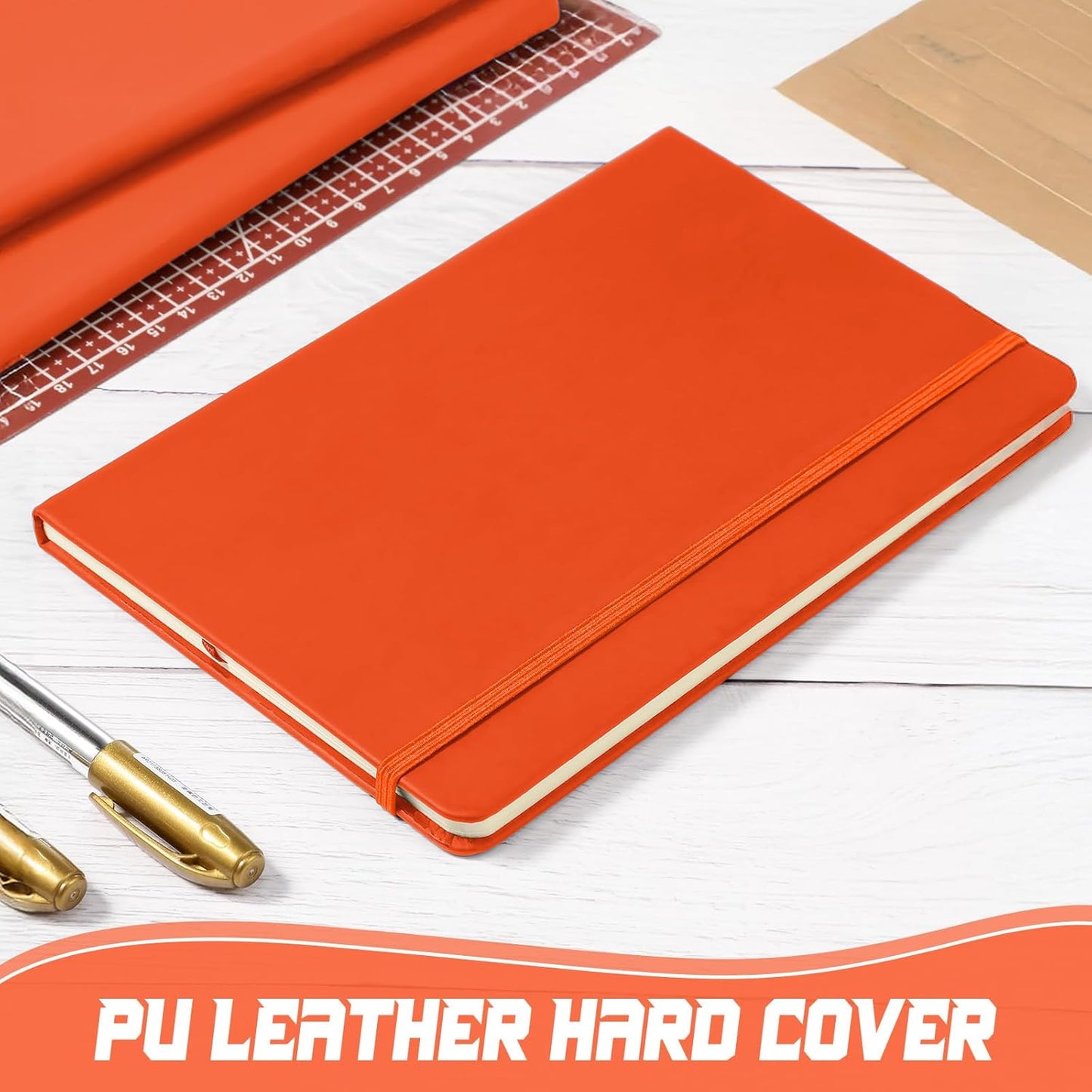 Honoson 20 Pack Lined Journal Notebooks A5 Hardcover Executive Notebook 5.5" x 8.3" PU Leather Wide Ruled Journals Bulk with Elastic Band for Home Business Office School Supplies(Orange)