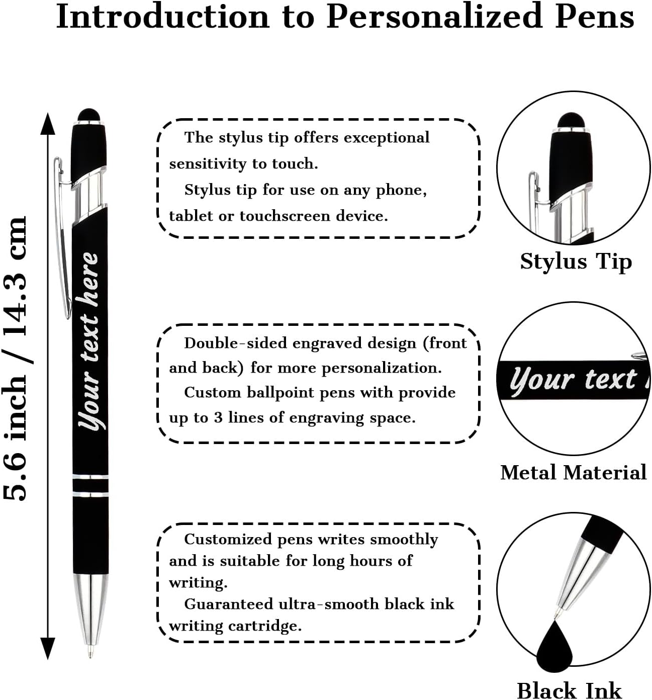 Personalized Pens with Name Logo or Message, Custom Free Engraving Metal Ballpoint Pen with Black Ink Customized Gift for Business, Graduation and Promotions (Blue)