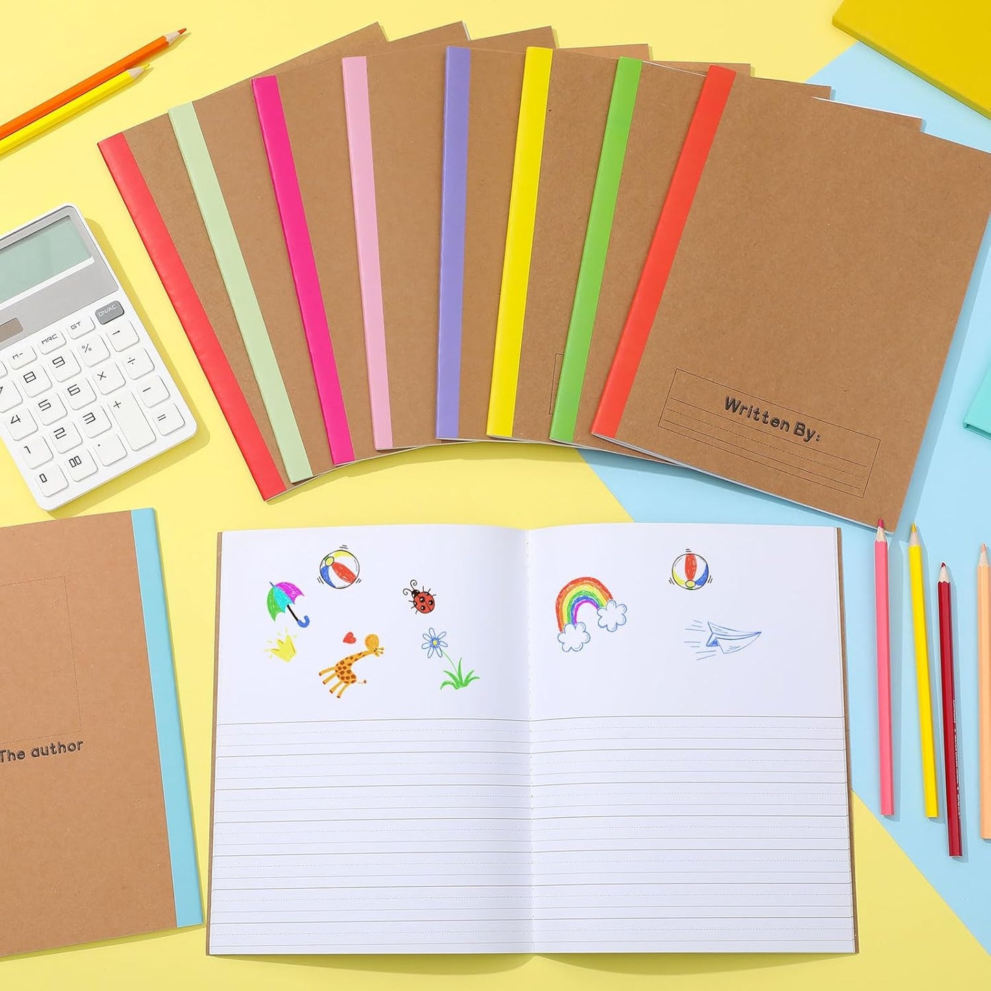 Henoyso 40 Pcs Primary Composition Notebook 9 3/4 x 7 1/2 Inch Kids Journal, Back to School Supplies, K-2 Primary Writing Notebook for Kids Student Draw and Write Story Journal (Stylish Color)