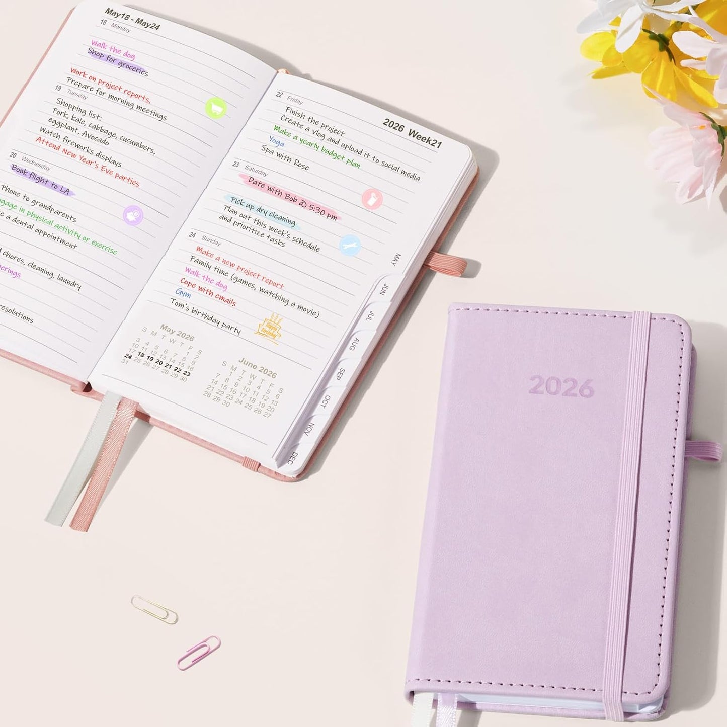 Forvencer Pocket Planner 2026, Weekly Monthly Planners with Month Tabs for Purse, 3.5" x 6", Oct 2025-Dec 2026 (15 Months), Small Daily Academic Calendar, Elastic Band, Hardcover Agenda for Women, Teacher