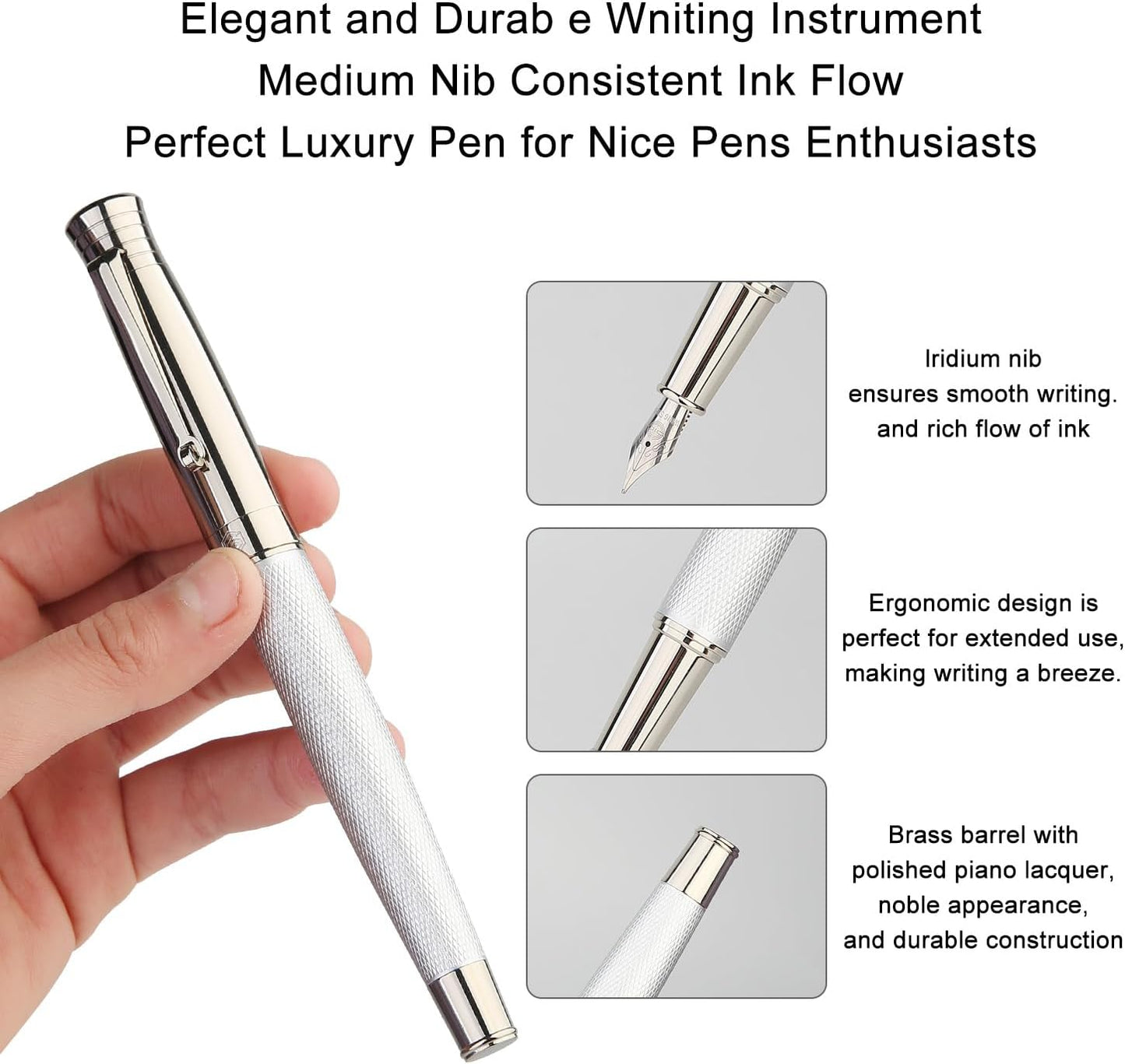 GC QUILL Fancy Fountain Pen Set – Fine and Medium Nibs, 18 Ink Cartridges, Ink Converter, Syringe Filler, Luxury Pen Gift for Men Women, Nice Pen for Writing Journaling – MU-14