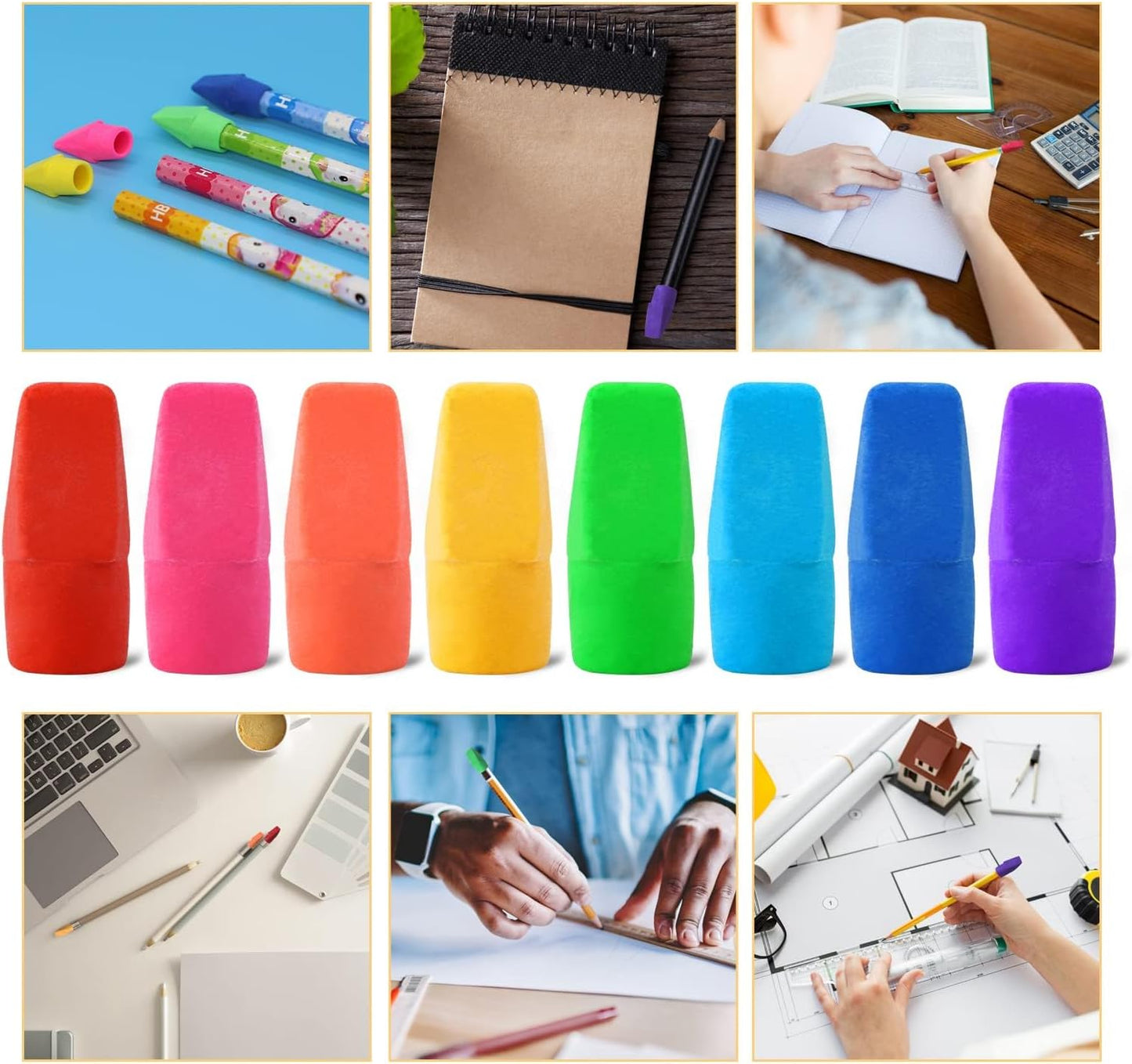 PRALB 400pcs Pencil Top Eraser Bulk Caps for Pencils,Chisel Shape Erasers Toppers for Party Favors Games Prizes, Pencil Top Erasers Cap for Home School Classroom Office