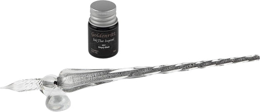 Hand-blown Crystal Glass Dip Pen for Writing, Drawing, Signatures, Hand Lettering and Art, Includes Pen Rest and Black Ink - Gift Box Set - Graphite