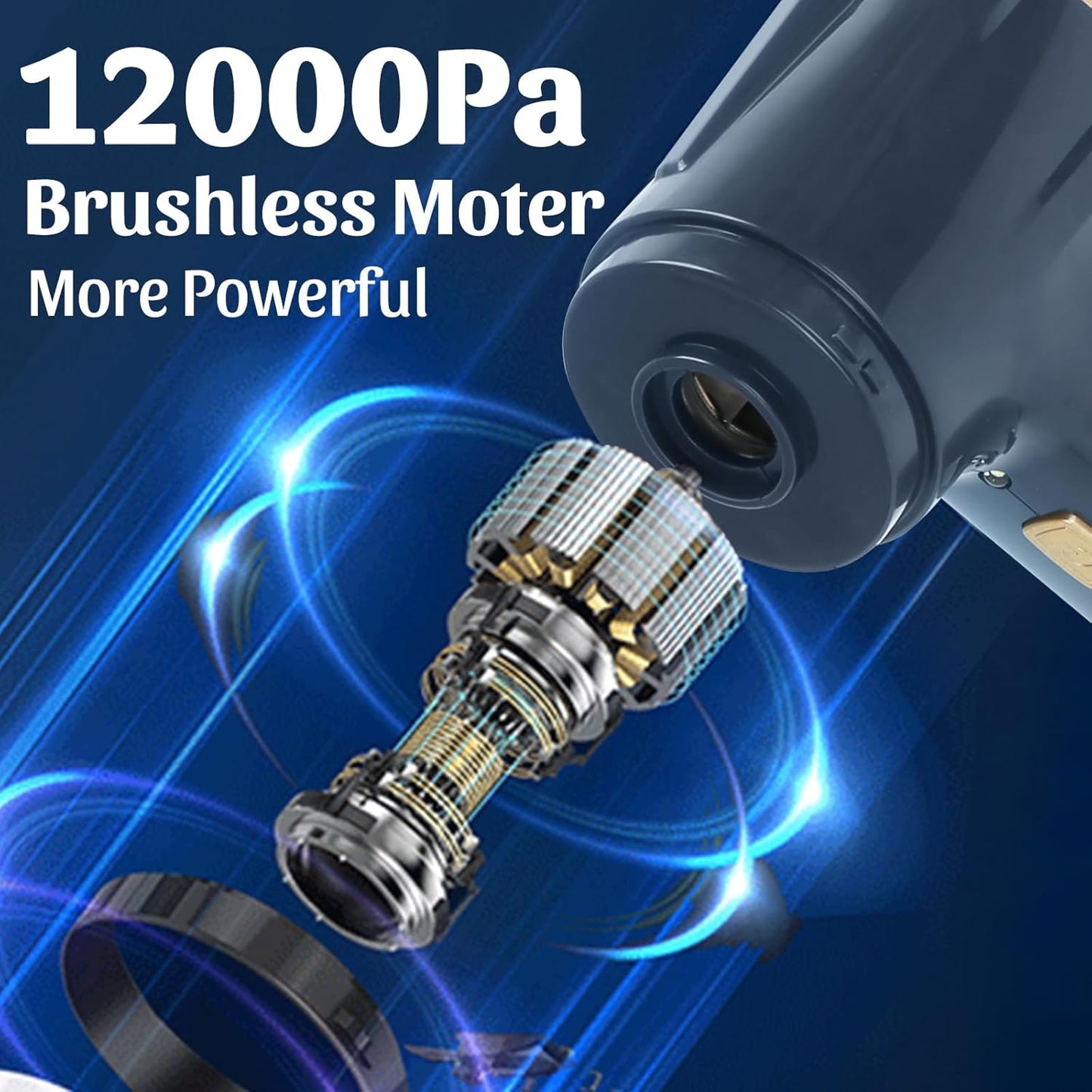 12000Pa Cordless Handheld Vacuum Cleaner, High Power Car Vacuum and Air Duster 2-in-1, Low Decibel Brushless Mini Vacuum with LED Light and Multi-Nozzles, for Desk, Sewing Machine, Computer, Keyboard