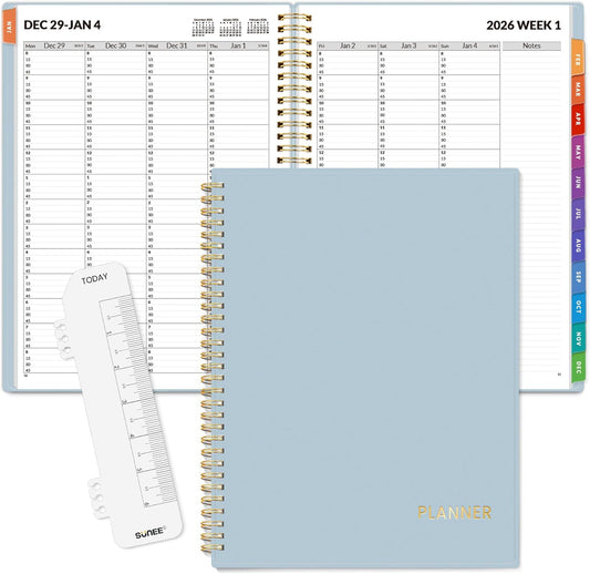 SUNEE 2026 Appointment Planner 15-Minute Time Block – Weekly & Monthly Spiral Organizer with Note Section – Thick Paper, Lay-Flat Bound – 8.5 x 11 for Office, School, Salon, Men & Women, Gray Blue