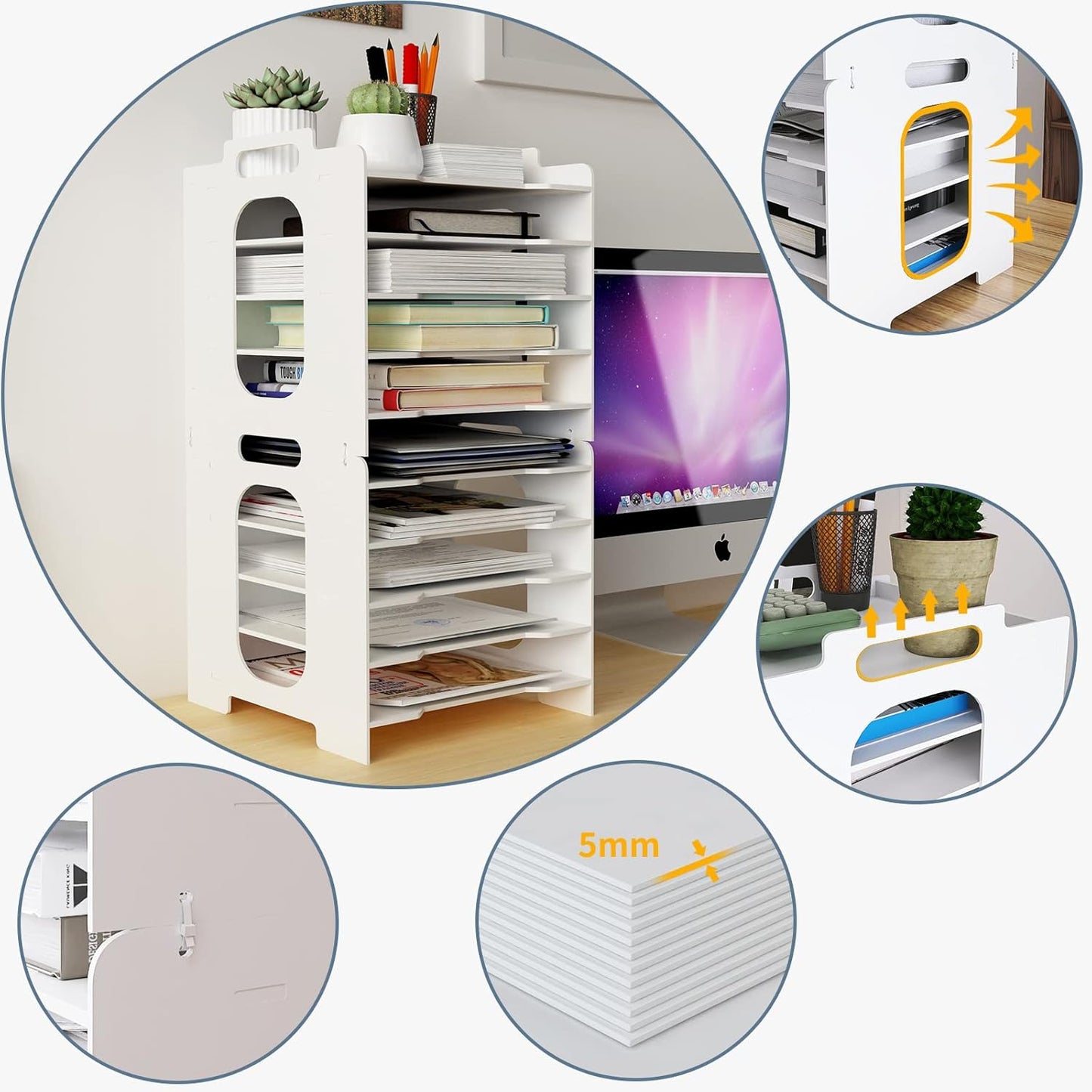 Natwind Office Stackable Paper Organizer for Desk White Desktop File Sorter Desk Organizer Letter Tray Holder Document Storage Rack for Home Office School 10-Tier