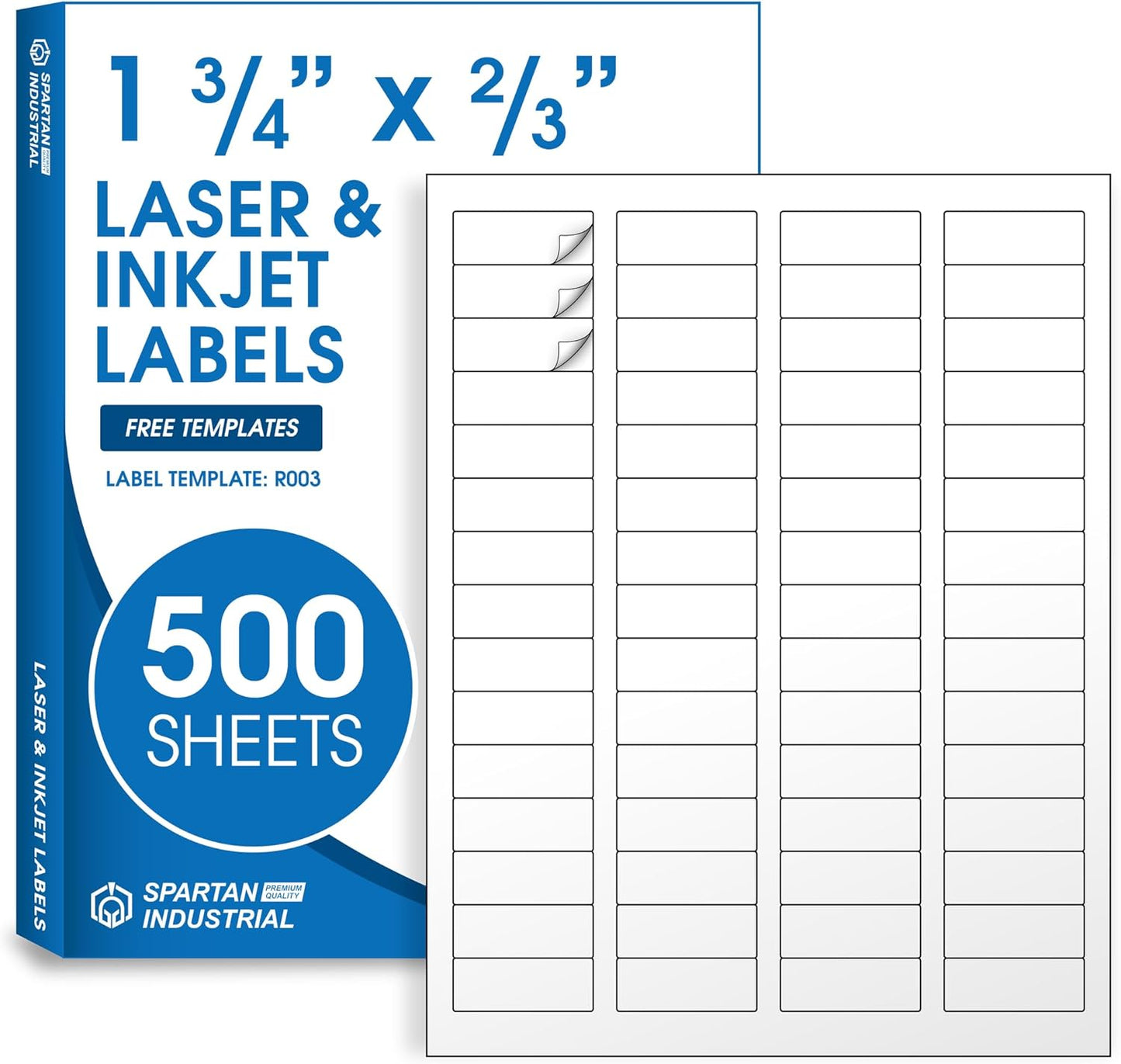 1 3/4" X 2/3" Matte White Return Address Labels Compatible with Inkjet and Laser Printers - 500 Sheets, 30000 Small Printable Stickers for Mailing, Barcodes, Organization - Spartan Industrial