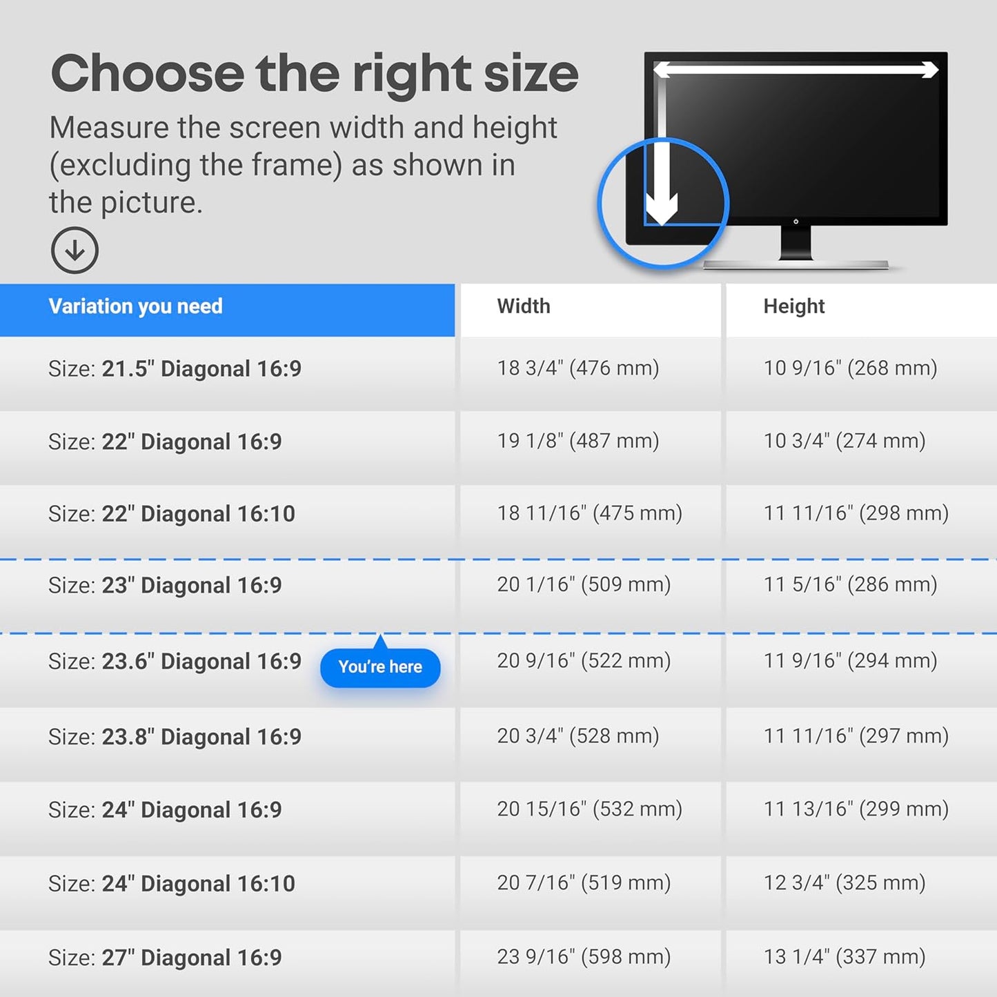 23 inch Blue Light Blocking Screen Protector Panel for 16:9 Widescreen Computer Monitor and Laptop - PC Anti-UV Eye Protection Filter Film - Anti-Scratch Diagonal Frame Shield [2 Pack]