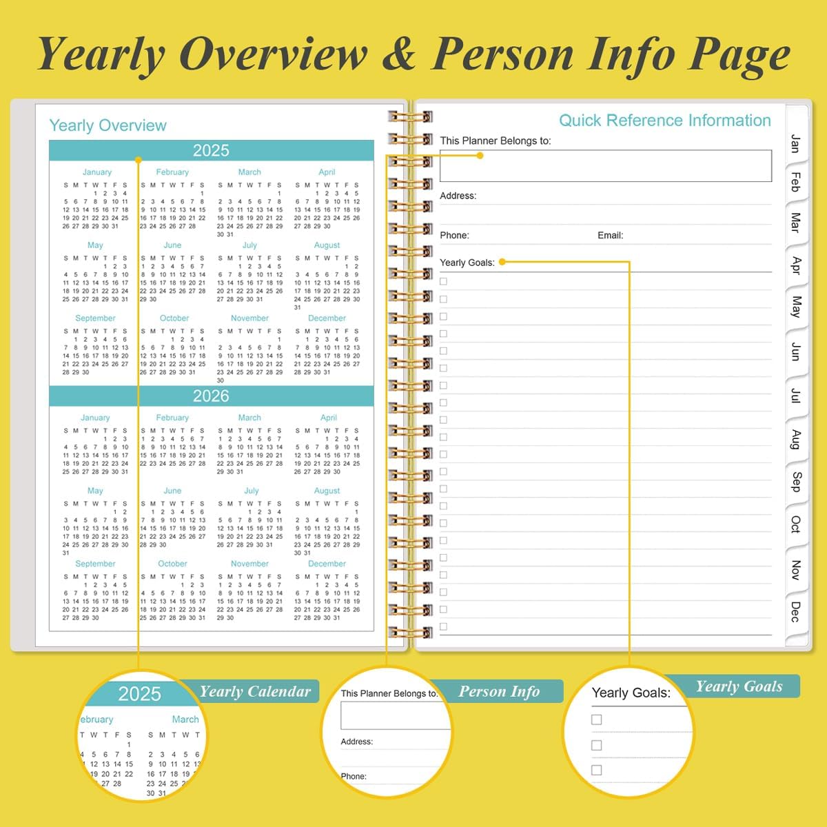 Planner 2025-2026 - A5 Weekly & Monthly Planner Spiral Bound, July 2025 - June 2026, Academic Planner 2025-2026 with Flexible Cover, Tabs, Inner Pocket, 6.4" x 8.5", Yellow