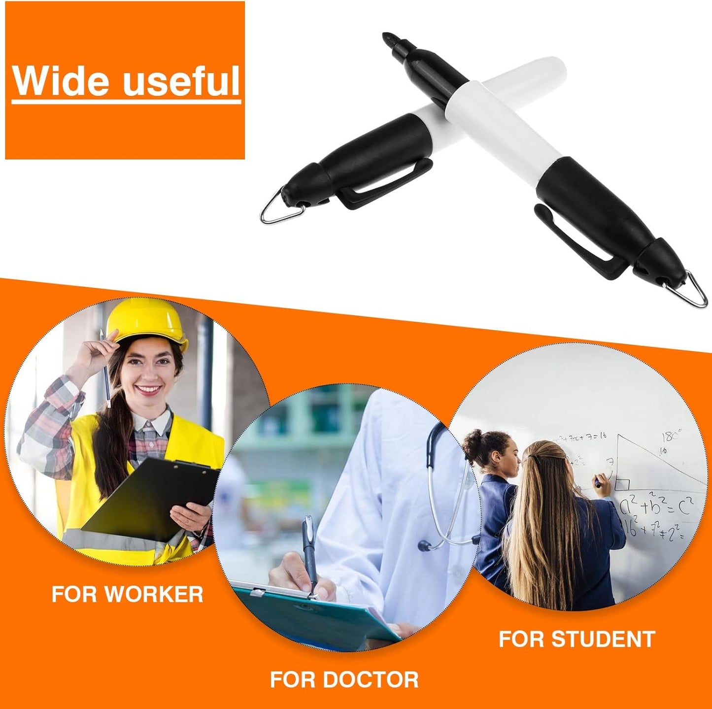 32 Pcs Mini Permanent Markers with Cap Clips Retractable Pen Reel Golf Ball Marker Pen Dry Erase Markers with Triangle Hook Golf Keychain Clips for Badge Black Ink Pens for Office School,Fine Point