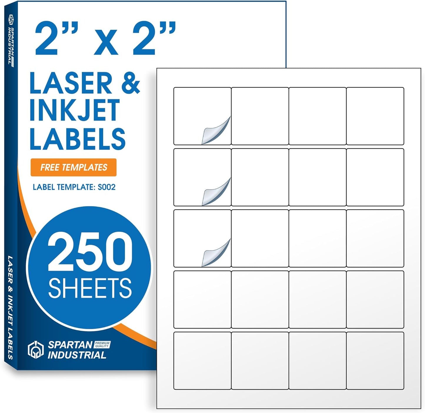 2" X 2" Square Printable Labels Compatible with Inkjet and Laser Printers - 250 Sheets, 5000 Matte White Paper Stickers for Logos, Product Labeling, and QR Codes - Spartan Industrial