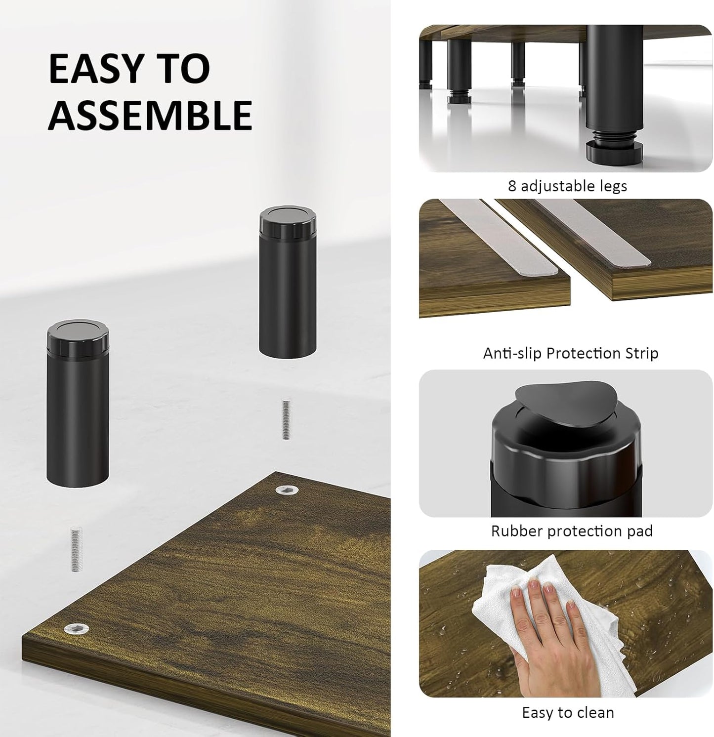 AX WABER Dual Monitor Stand Riser, Monitor Stand with Adjustable Length and Angle, Wood Monitor Stand for Desk, Monitor Riser for 2 Monitors with Storage Space