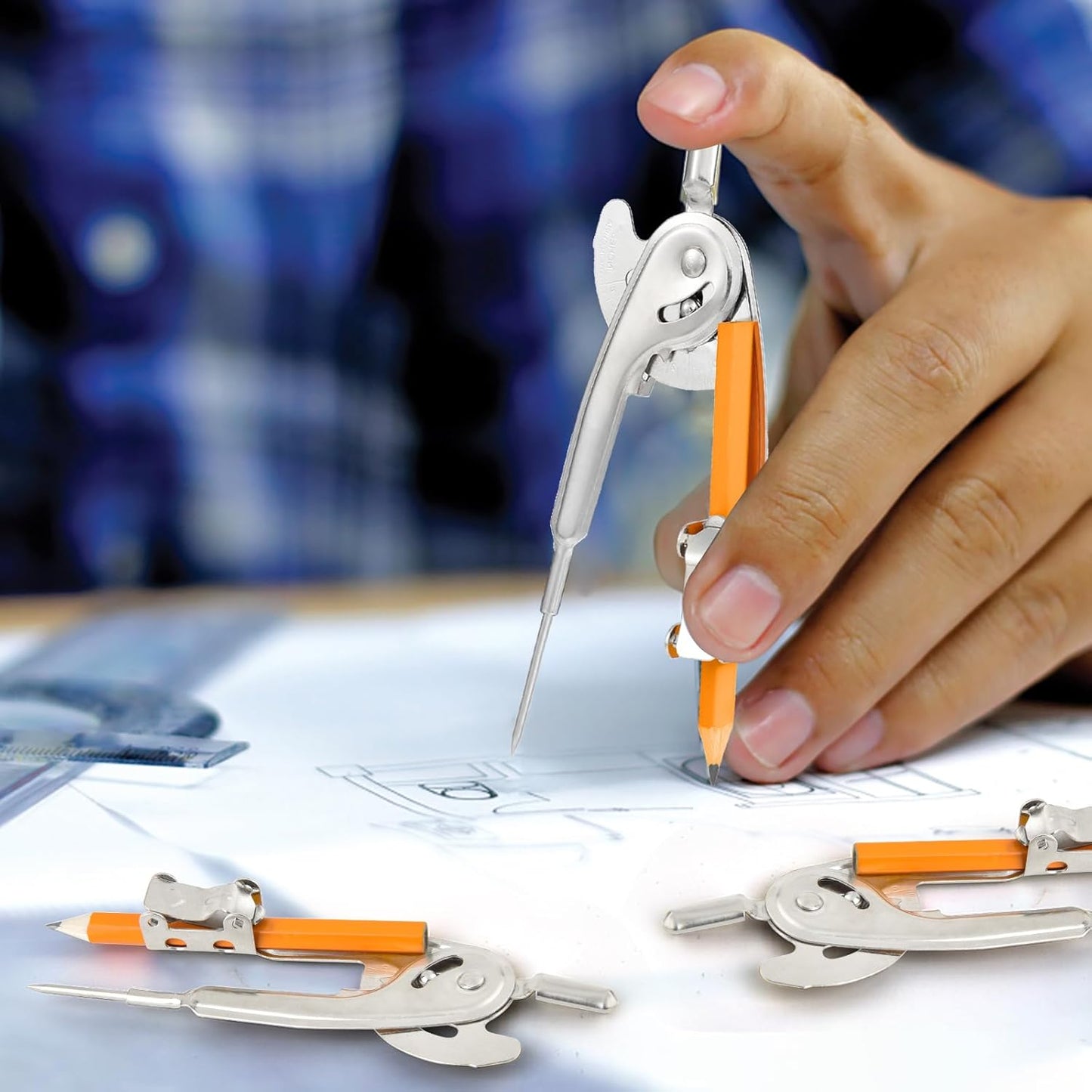 12 Pack Geometry Tool Set, Math Compass for Geometry and 6 Inch Protractor Set Include Metal Compass with Pencil and Clear Plastic Protractor for Student Classroom Office Woodworking Art Drawing