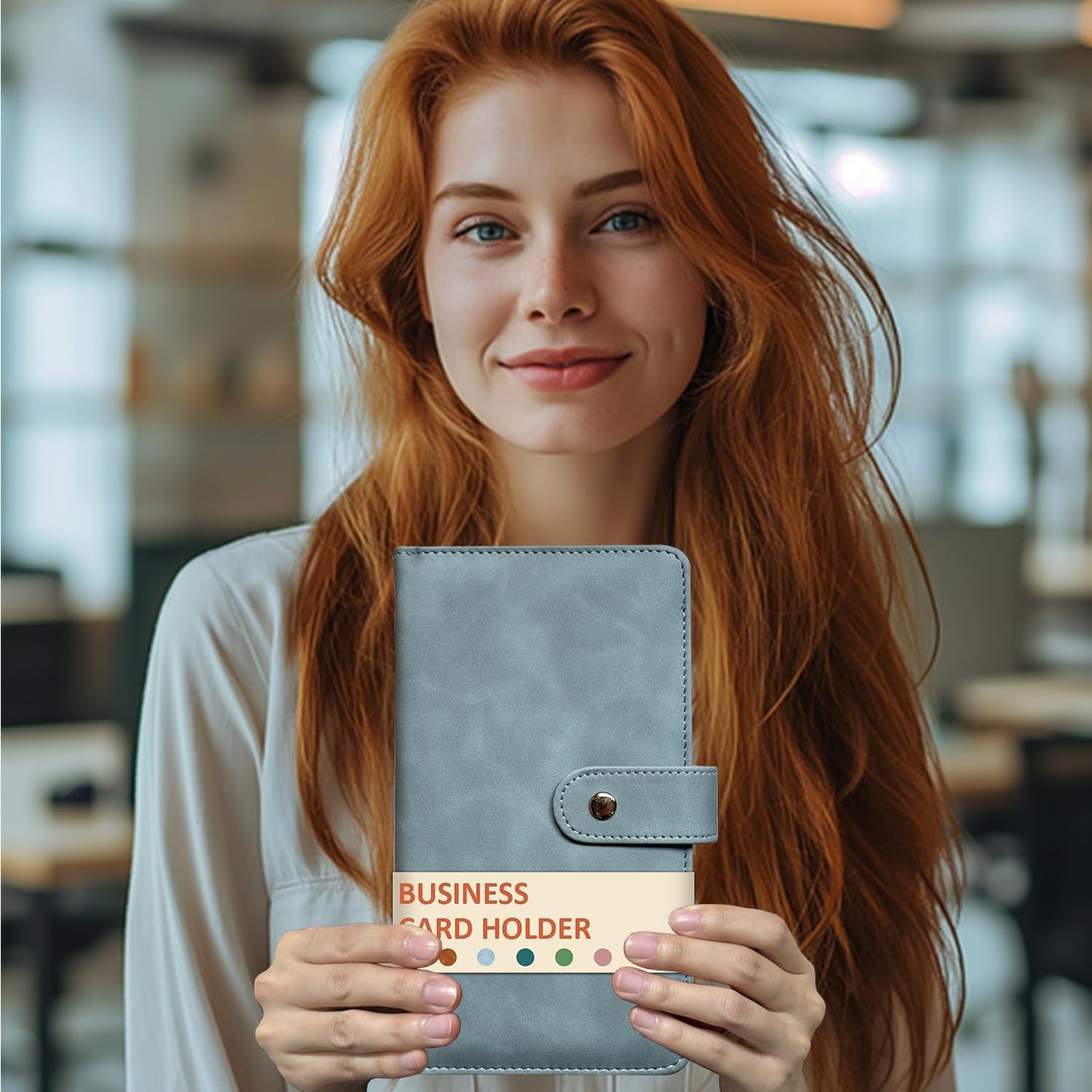 Leather Professional Business Card Holder Book Organizer, 240 Card Slots Capacity Booklet, Premium PU Name Cards Storage Folder with Soft Cover, Credit Card Binder Holder for Men/Women (Blue)