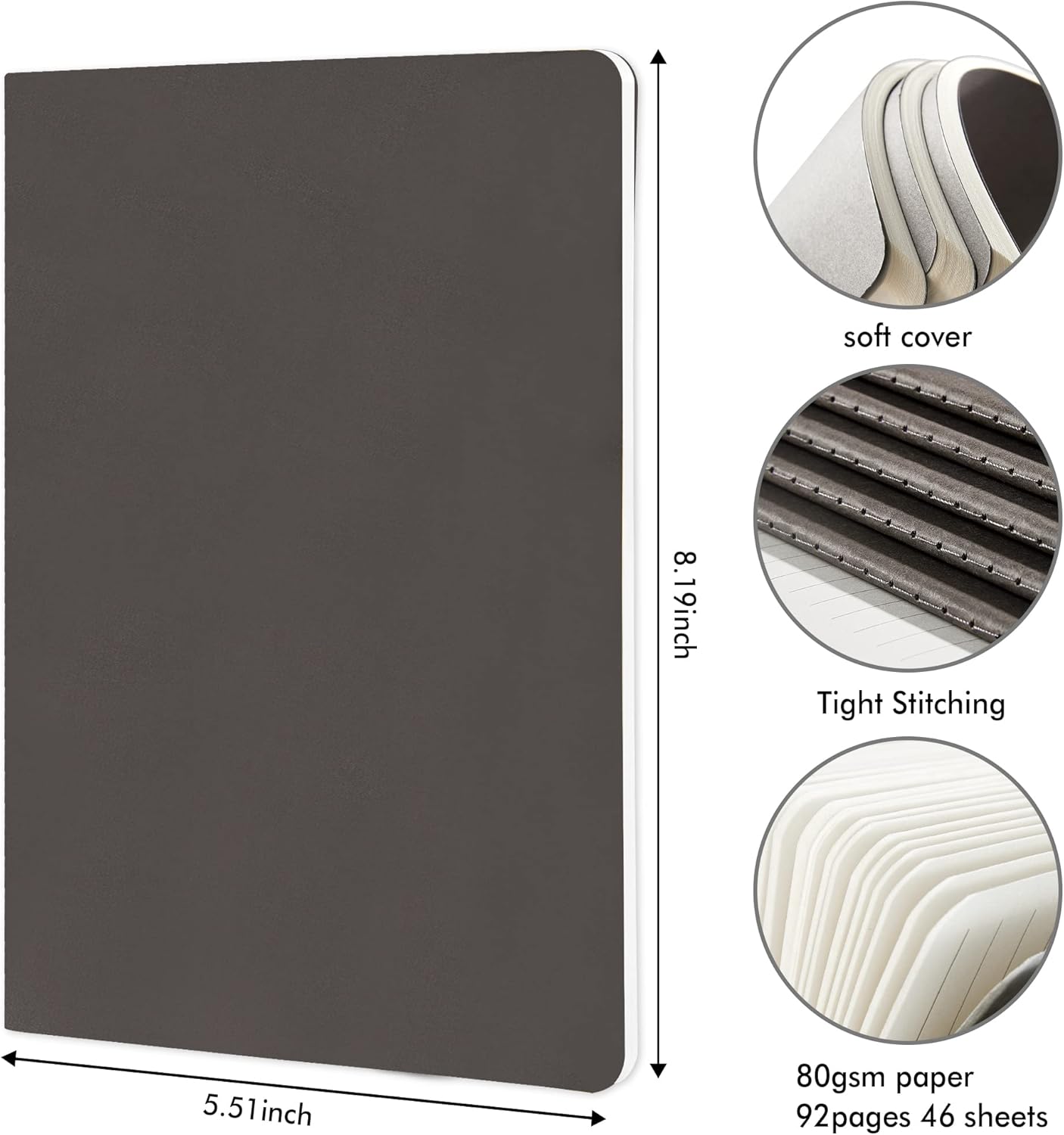 feela 36 Pack Soft Cover Journal Bulk, Lined Blank Travel Journal for Women Men Writing, Notebooks College Ruled for Work, Note Taking Notebook School Business Supplies, 8.2” x 5.5”, A5, Gray