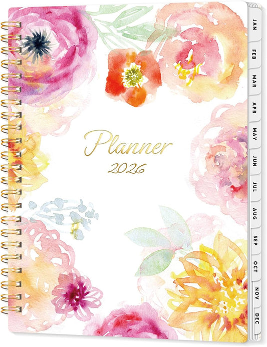 SUNEE Planner 2026 Weekly and Monthly, January 2026-December 2026, 6.4"x8.3", Tabs, Note Pages,Spiral Binding, Watercolor Flowers