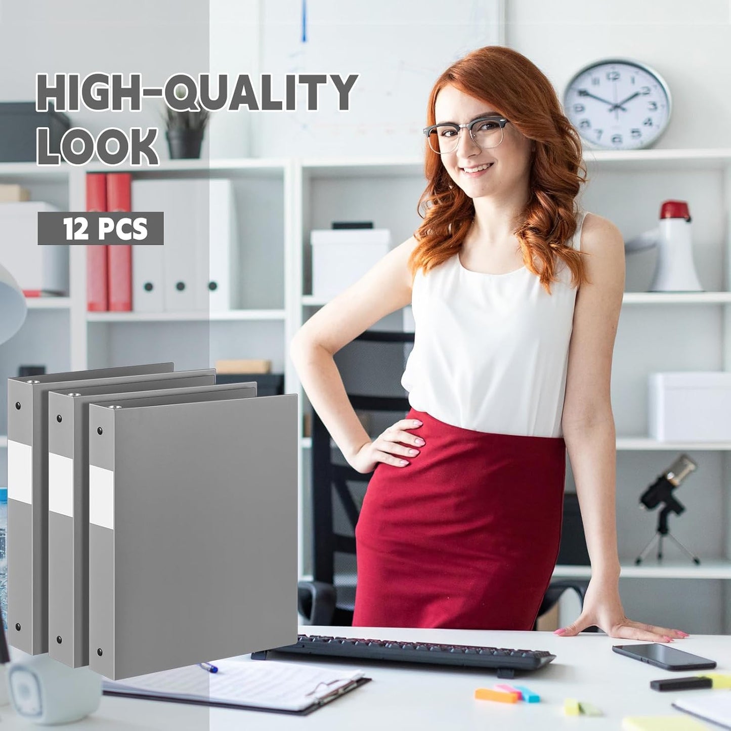 12 Pcs 1 Inch 3 Ring Plastic Binder Flexible Binders Bulk Fits Letter Size 8.5'' x 11'' Paper Holds up to 225 Sheets with 1 Pockets Versatile Binder for School Office Home (Gray)
