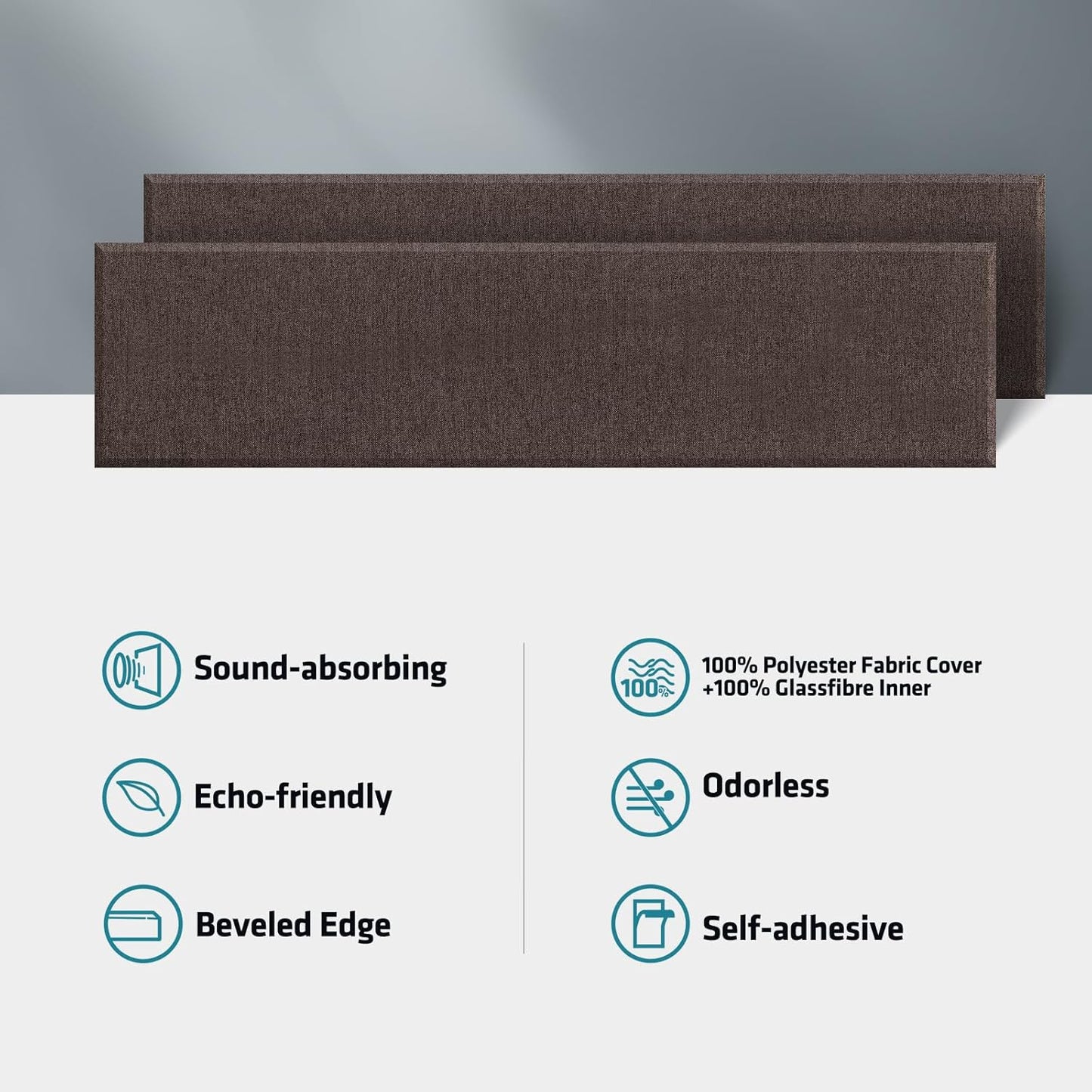 UMIACOUSTICS 2 PCS Fiberglass Acoustic Panels, 48x12x2 Inches Sound Absorbing Panels, Self-adhesive Sound Proof Panels for Studios, Office, Home Theater. Coffee-Colored