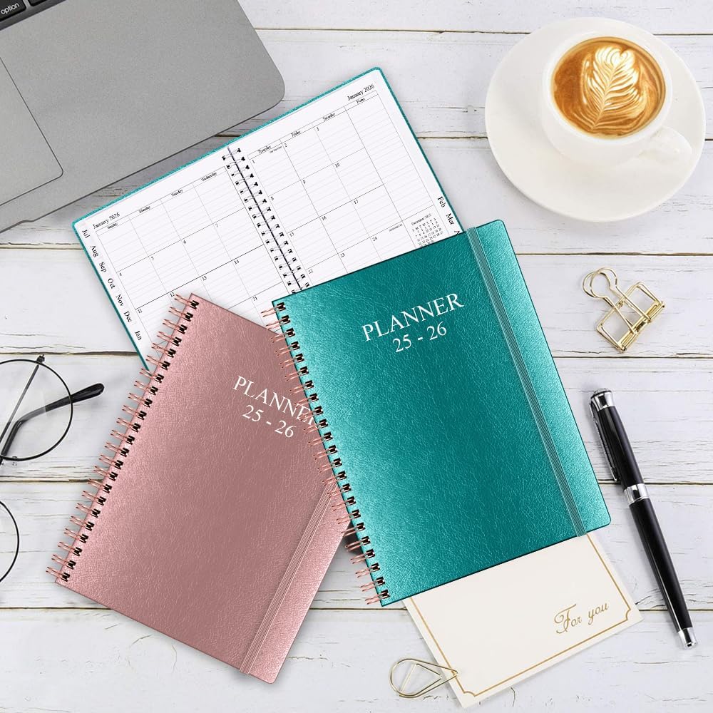 Planner 2025-2026 - Weekly & Monthly Planner Runs from Jul 2025 to Jun 2026, 8.5 x 11", 12 Month Tabs, Inner Pocket, PU Leather Cover with Twin-Wire Binding, Monthly Planners 2025-2026, Teal