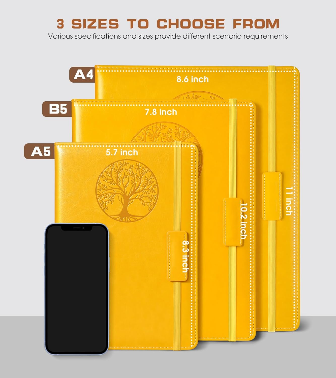 Lined Journal Notebook for Women Men,256 Pages A4 Large Hardcover Leather Journals for Writing,Travel,Business,Work,School,College Ruled Notebooks for Note Taking,Diary Notepad 8.6"×11"(Yellow)