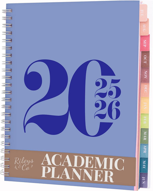 Rileys Academic Planner 2025-2026, Daily, Weekly & Monthly Planner, July 2025 - June 2026, Student Notes Pages, Twin-Wire Binding, Weekly Agenda for School & Work (8 x 6-Inches, Blue, Typographic)