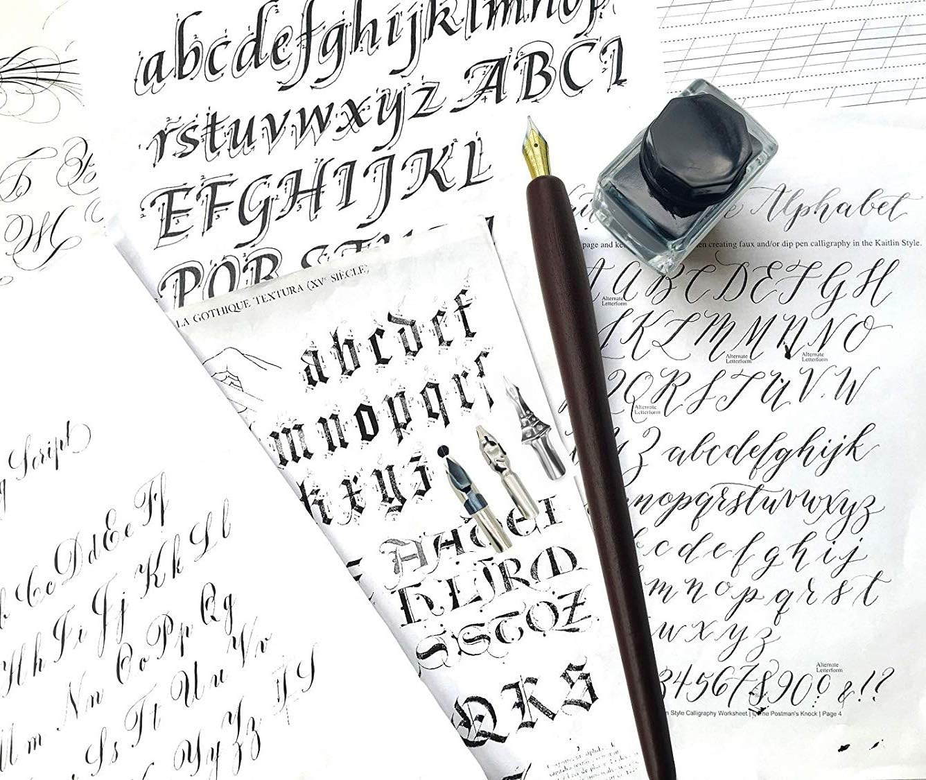 Calligraphy Pens Set -Wooden Dip Pen Handcrafted Calligraphy Set with 11 Nibs & Black Ink