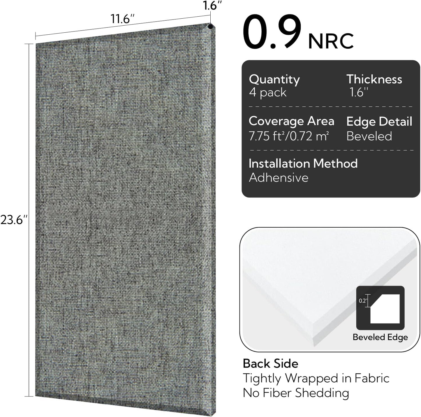 Olanglab Fiberglass Acoustic Wall Panels 4 Pack, 11.8'' x 23.6'' Sound Panels, Fabric Wrapped Sound Proof Panels for Walls (Dark Grey)