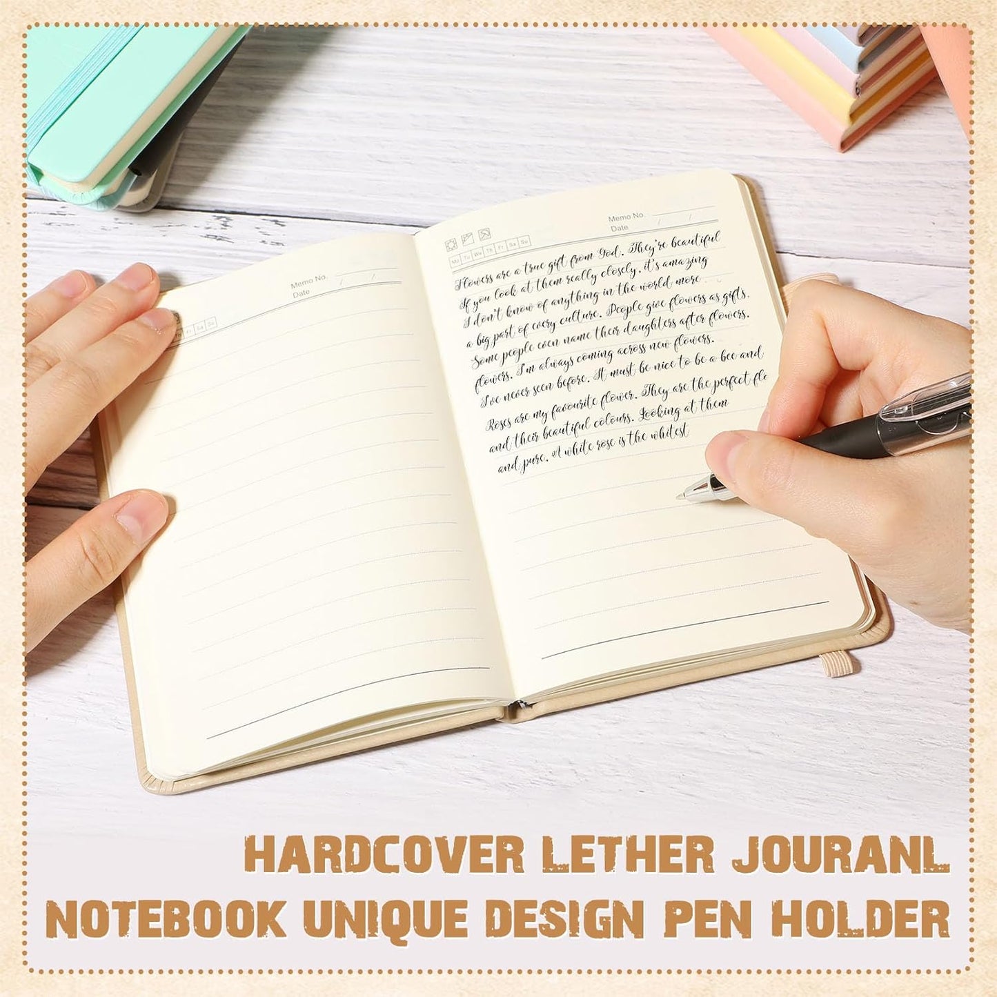 Estune Tree Small Notebooks Pen Leather Lined Pocket Subject Notebooks Hardcover Pocket Notepad Cute Ruled Leather Journals with Pen Holder for Men Women School Business, A6 (Elegant Color,20 Set)