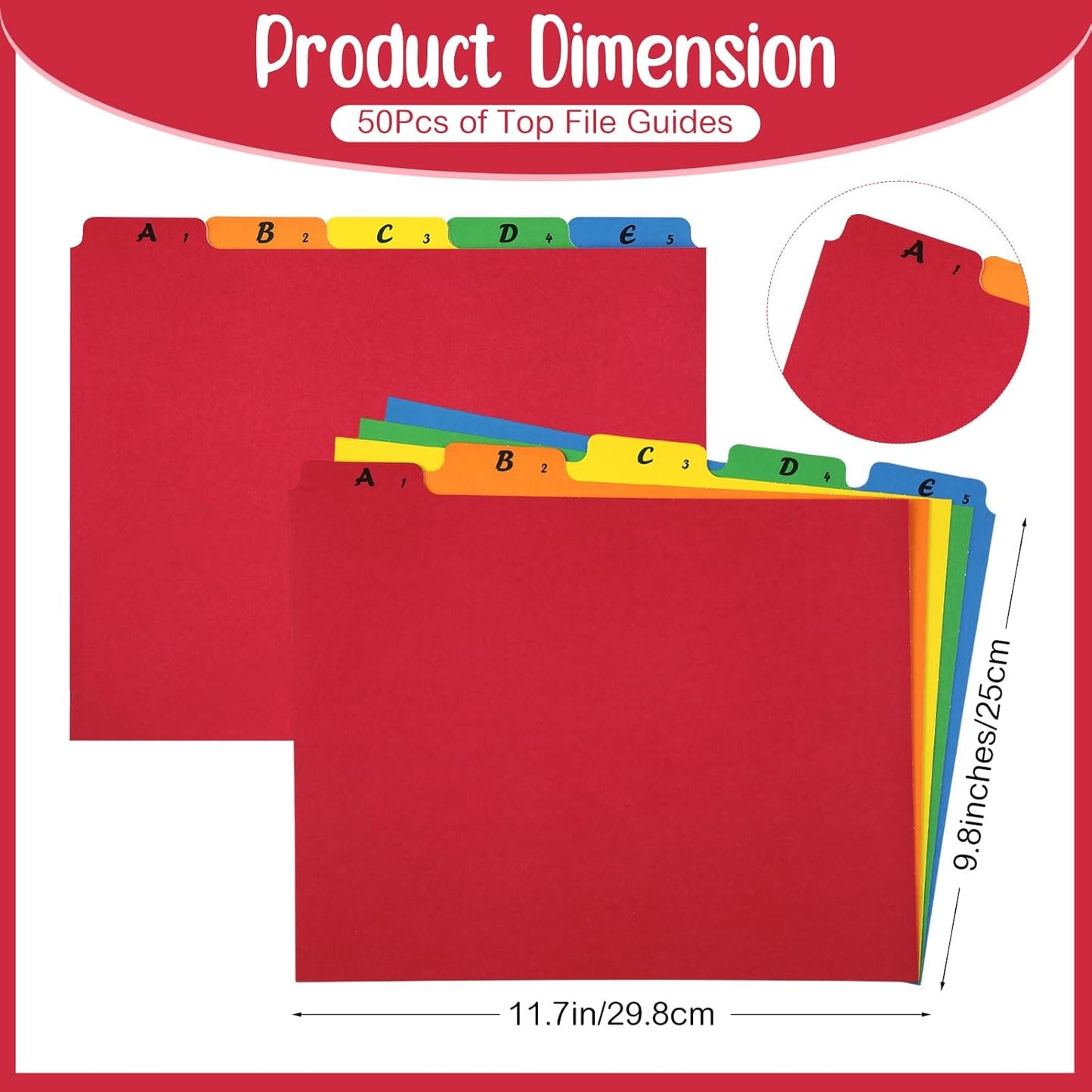 2 Set 50 Pcs Alphabet File Dividers Top Tab File Guides Set, Heavyweight A-z Letter Size Filing Cabinet Dividers 1/5 Cut Tab Desk Organizer for Work School Office