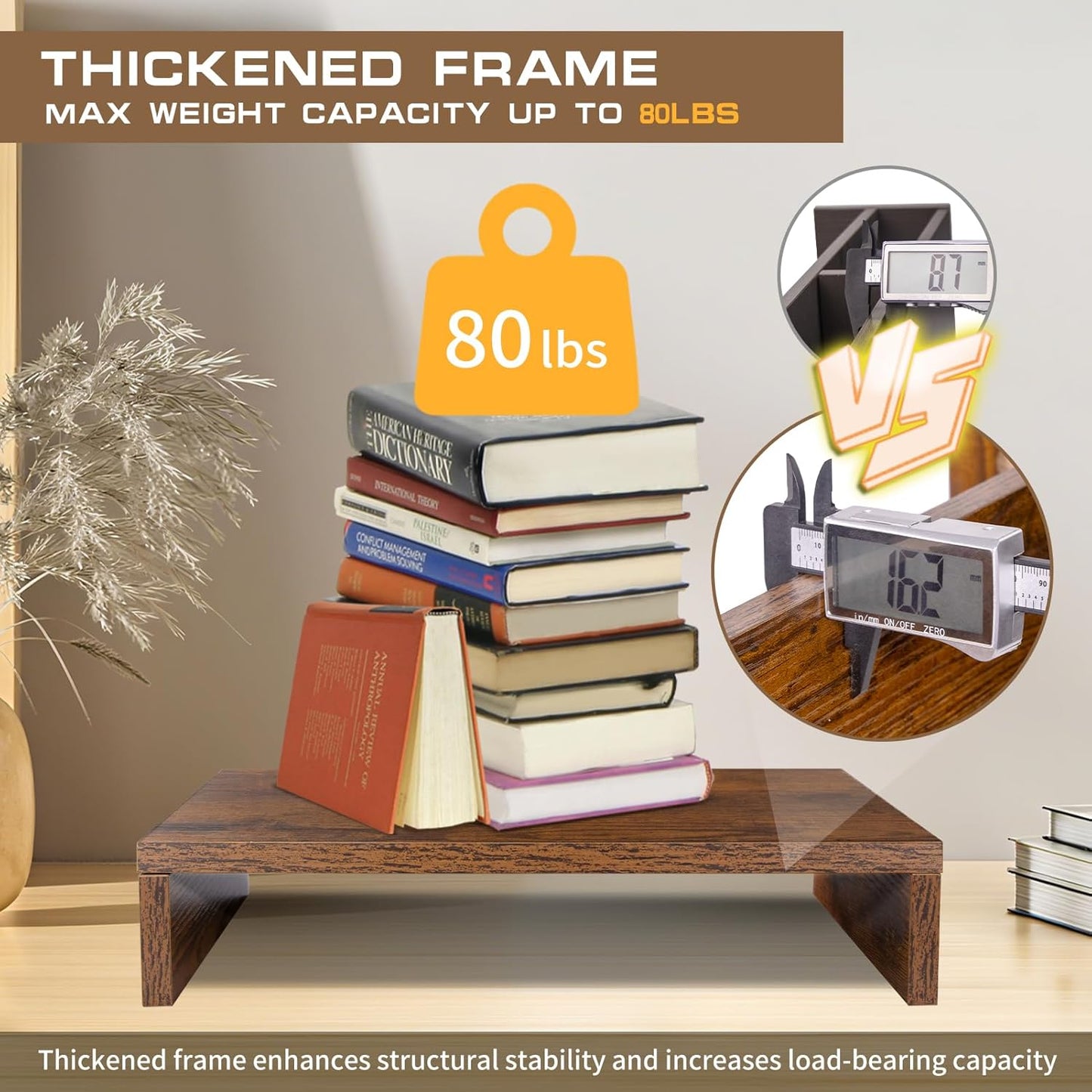 Monitor Stand Riser, Computer Stand, Desk Organizers and Accessories, Laptop Shelf Computer Monitor Riser with Storage for TV Screen PC Printer (Rust Brown-15.75inch)