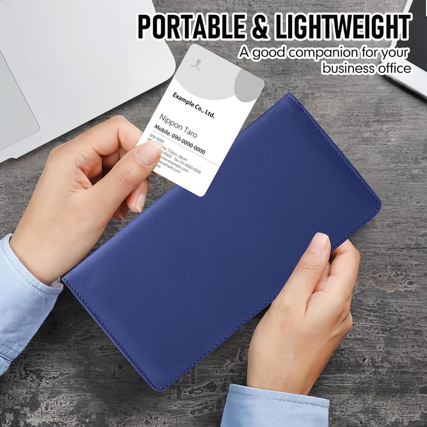 300 Business Cards Holder, 50 Pages Gift Cards Holder, Professional PU Leather Credit Cards Organizer Wallet, Portable Name Card Book Binder Folder, Men Women & Office Supplies, Navy Blue