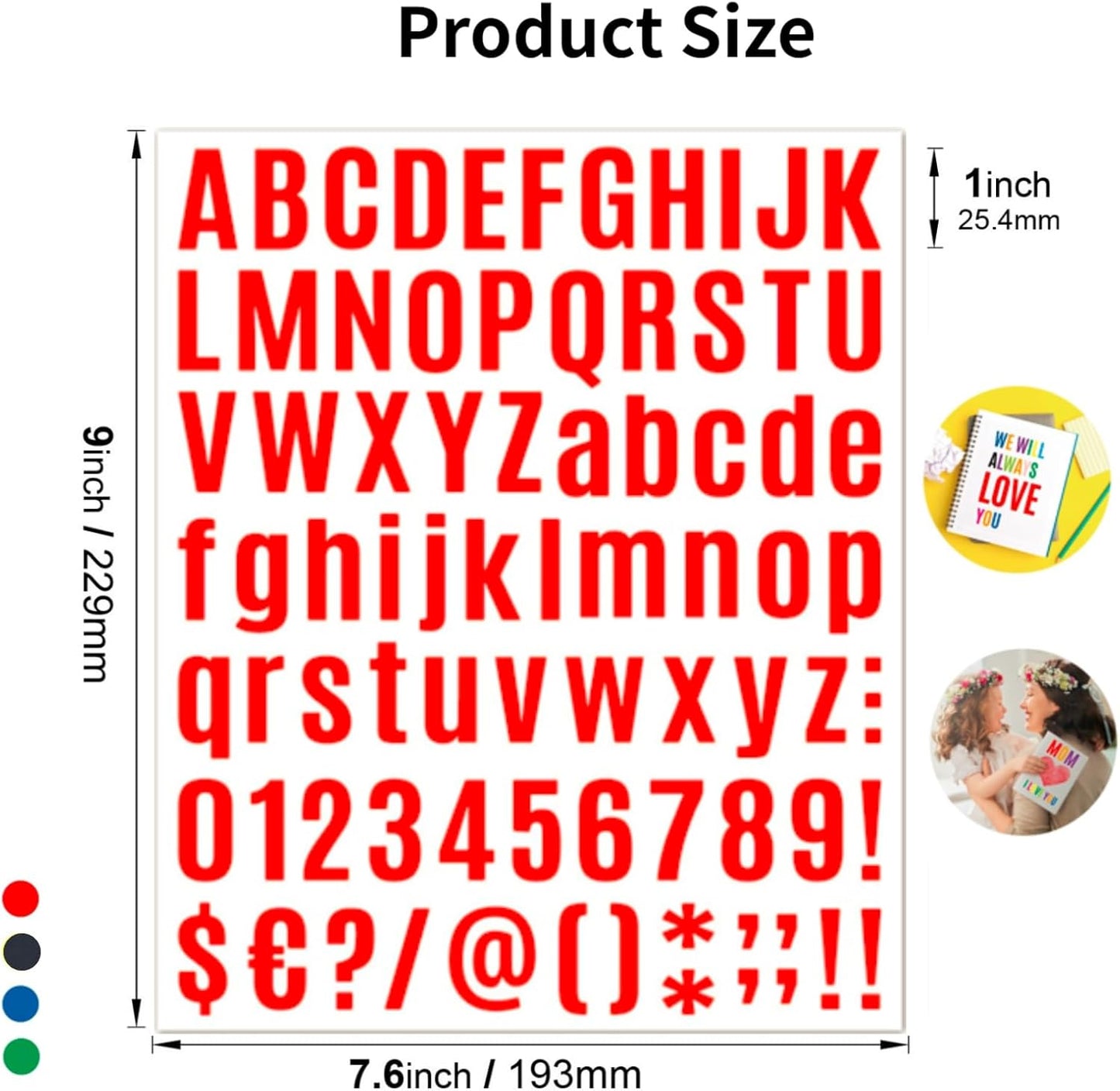 10 Sheets Letter Stickers, Alphabet & Number Stickers, 1 inch Vinyl Self-Adhesive, Mailbox Numbers, Cup Labels, Holiday Party Decoration (Red, 1 inch)