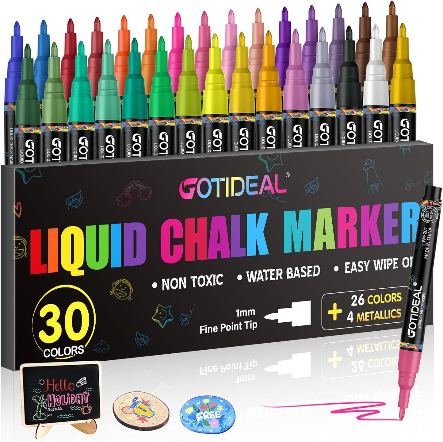 GOTIDEAL Chalk Markers,Fine Tip Liquid Chalk Markers for Blackboard Chalkboard Calendar Glass Neon Pens, Washable Window markers Paint and Drawing for Car, Auto, Bistro,Mirror Wet Erase 30 Colors