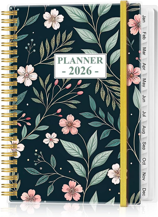 2026 Planner - Planner 2026 from January 2026 - December 2026, Weekly & Monthly Planner Spiral Bound with 12 Monthly Tabs, Inner Pocket, 6.4" x 8.5", Flower-D